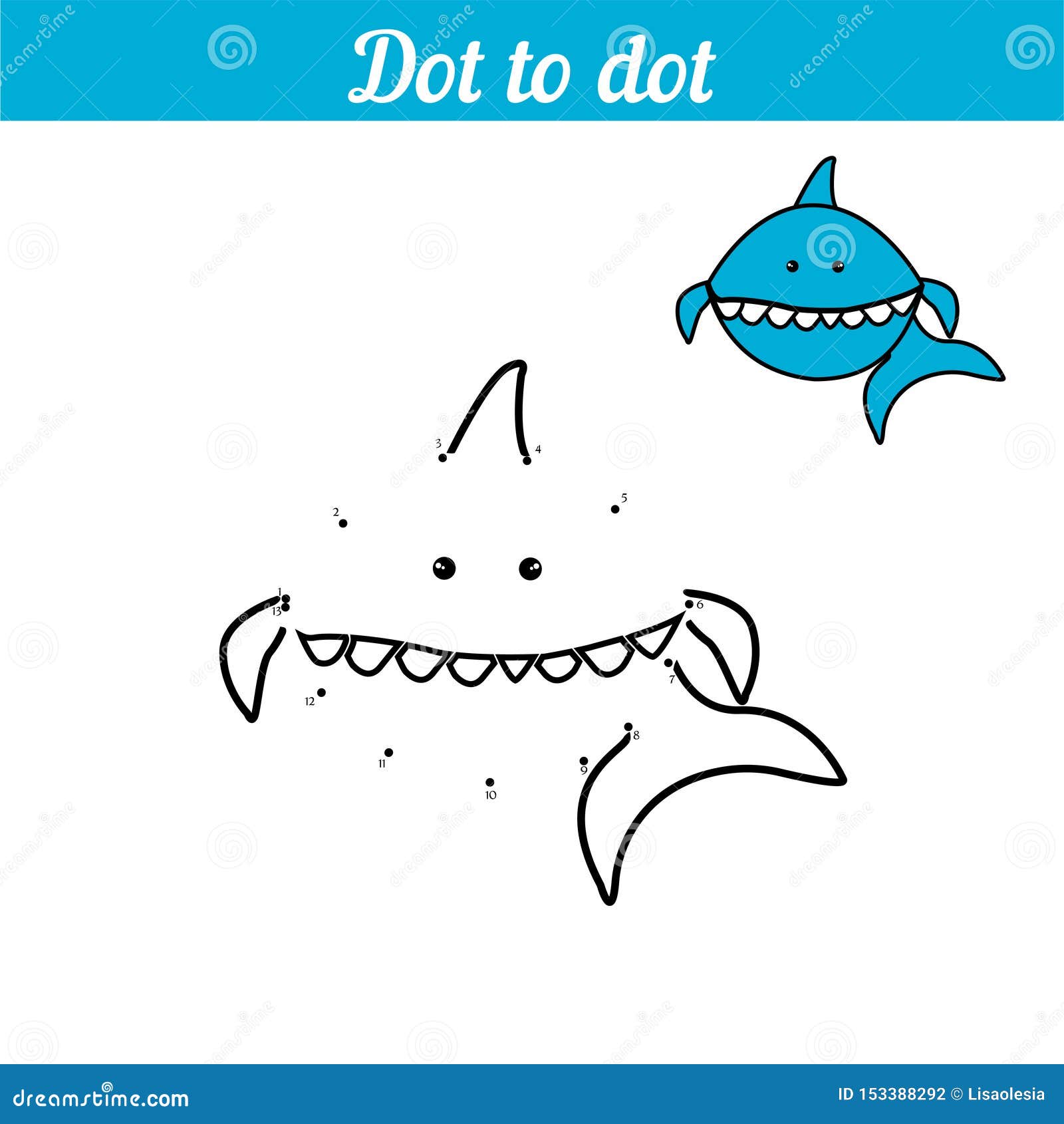 Shark. Coloring   Game by Numbers. Connect the Dots. Educational ...