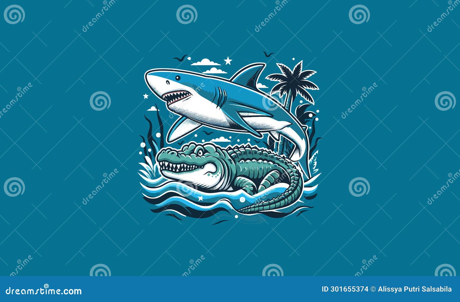Shark and Crocodile Vector Illustration Artwork Design Stock Vector -  Illustration of ocean, vector: 301655374, image size:1600x1050