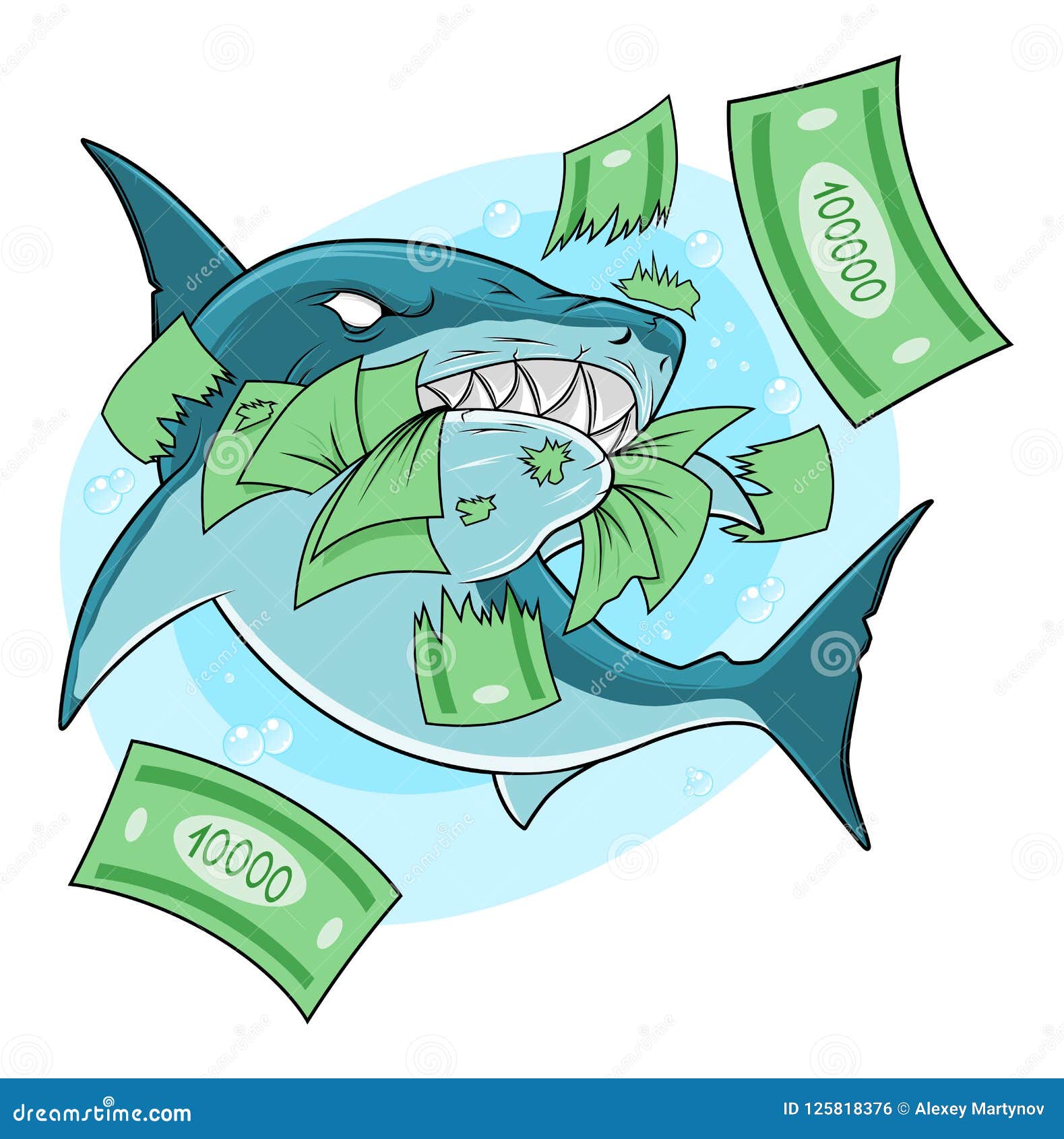 Shark eats money stock vector. Illustration of fish - 125818376