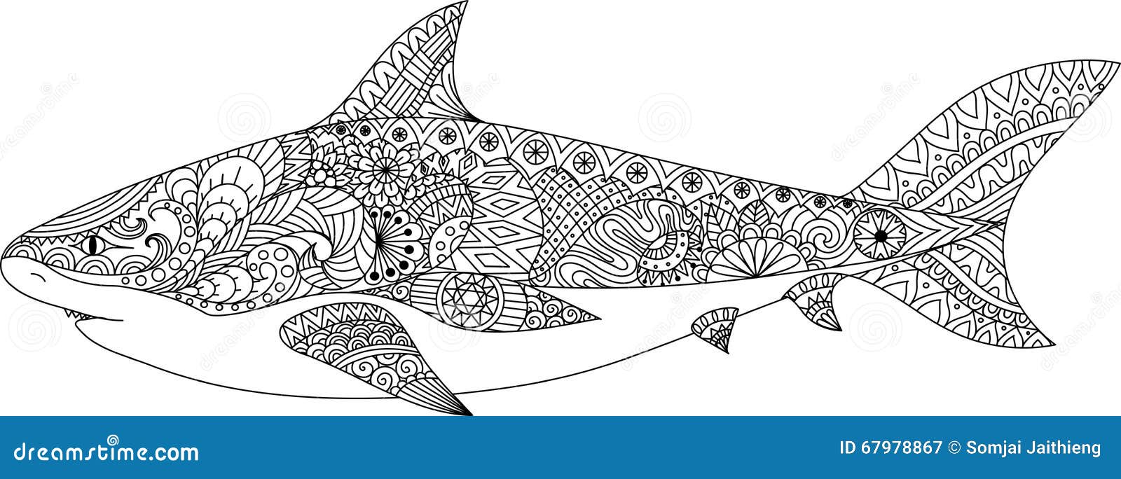 shark line art  for coloring book for adult, tattoo, t shirt  and other decorations