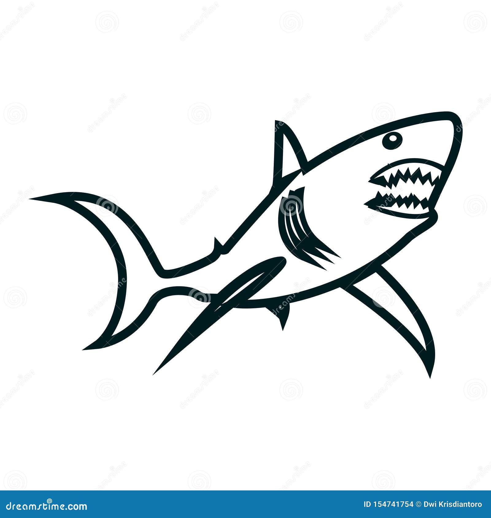Download Shark Line Art Vector Illustration. Shark Simple Outline ...