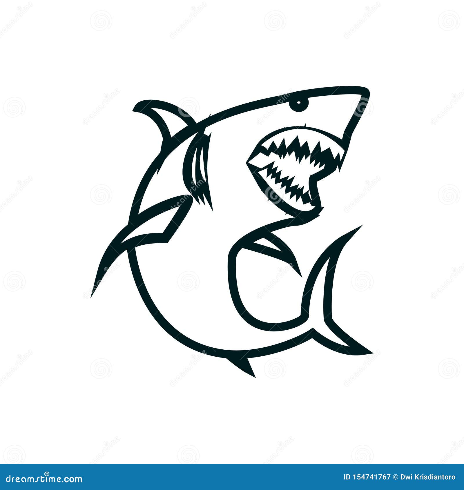 Download Shark Line Art Vector Illustration. Shark Simple Outline ...