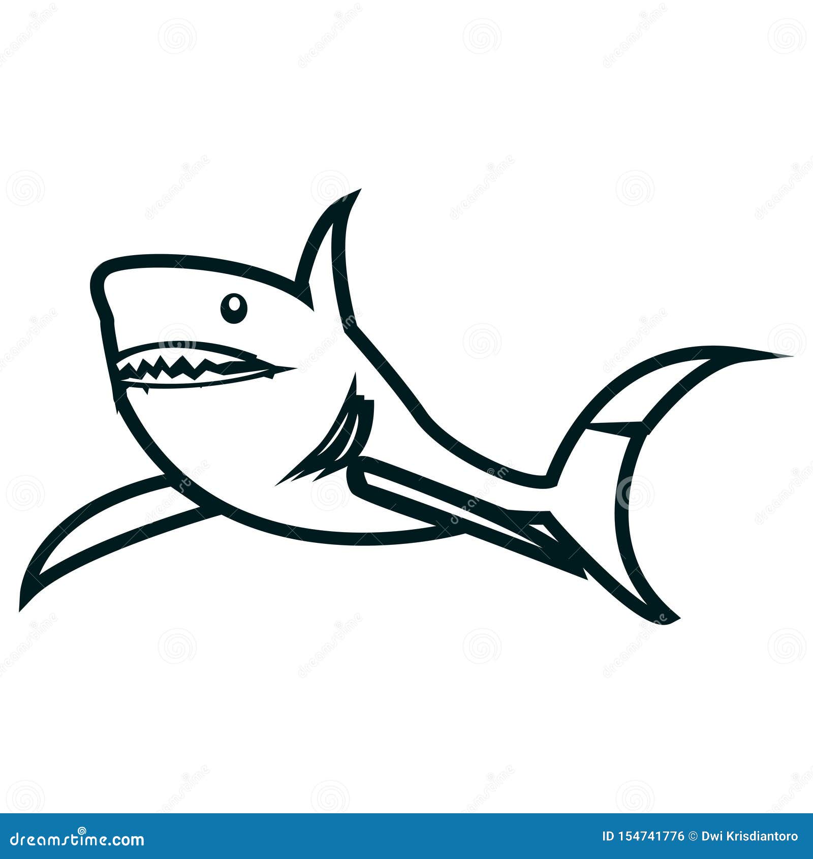 Download Shark Line Art Vector Illustration. Shark Simple Outline ...