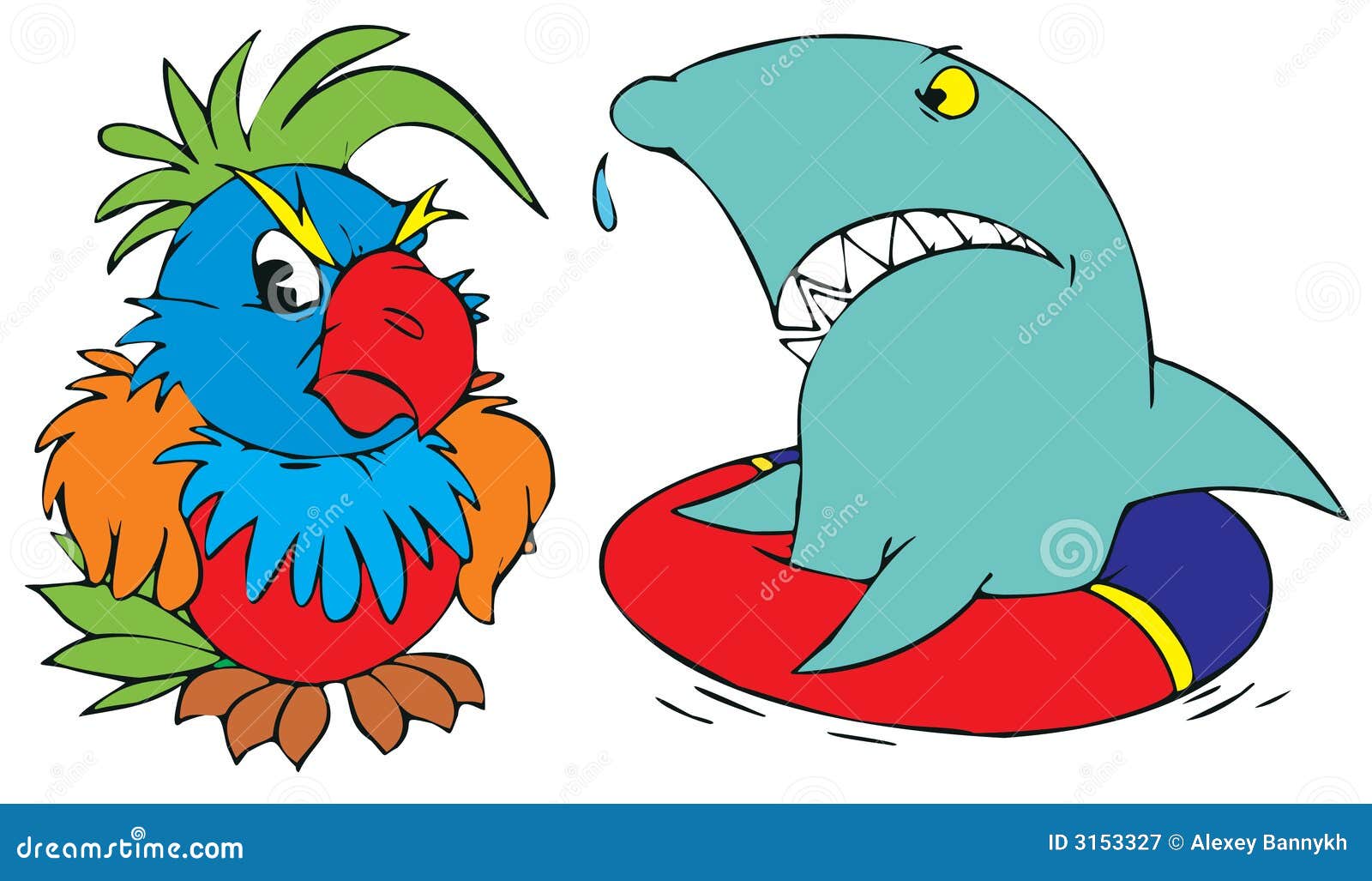 Shark and parrot. Vector clip-arts / illustrations for your design