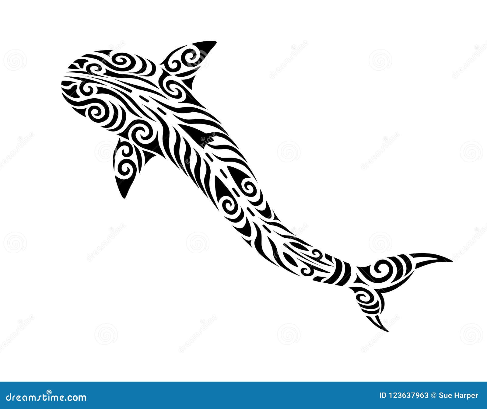 shark tattoo tribal stylised maori koru 