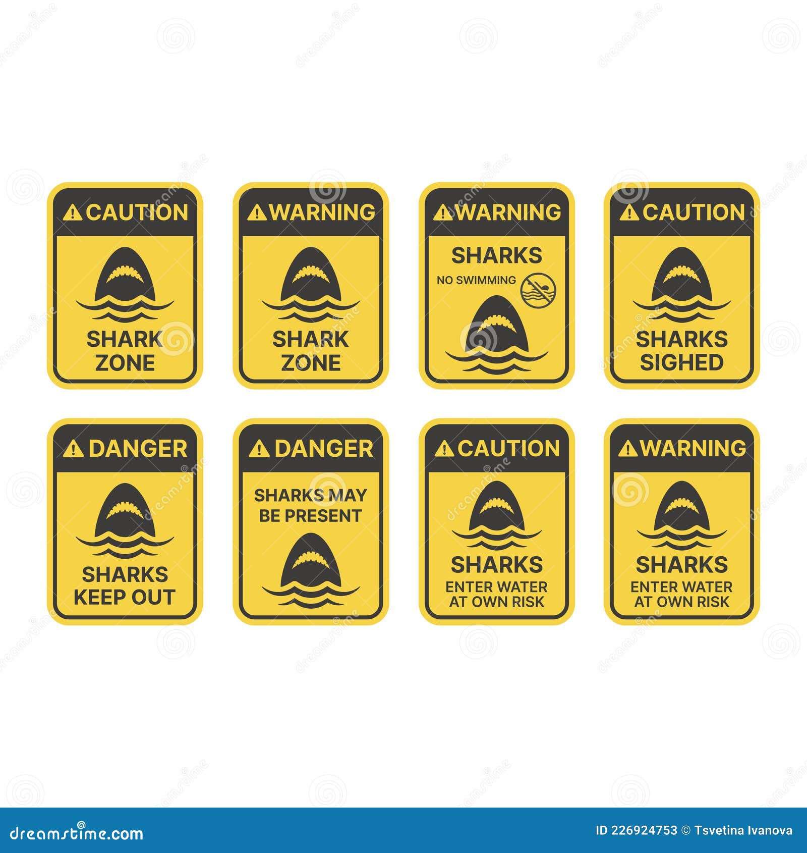 Shark Warning Sign In Yellow. Sharks, Danger, Keep Out Vector ...