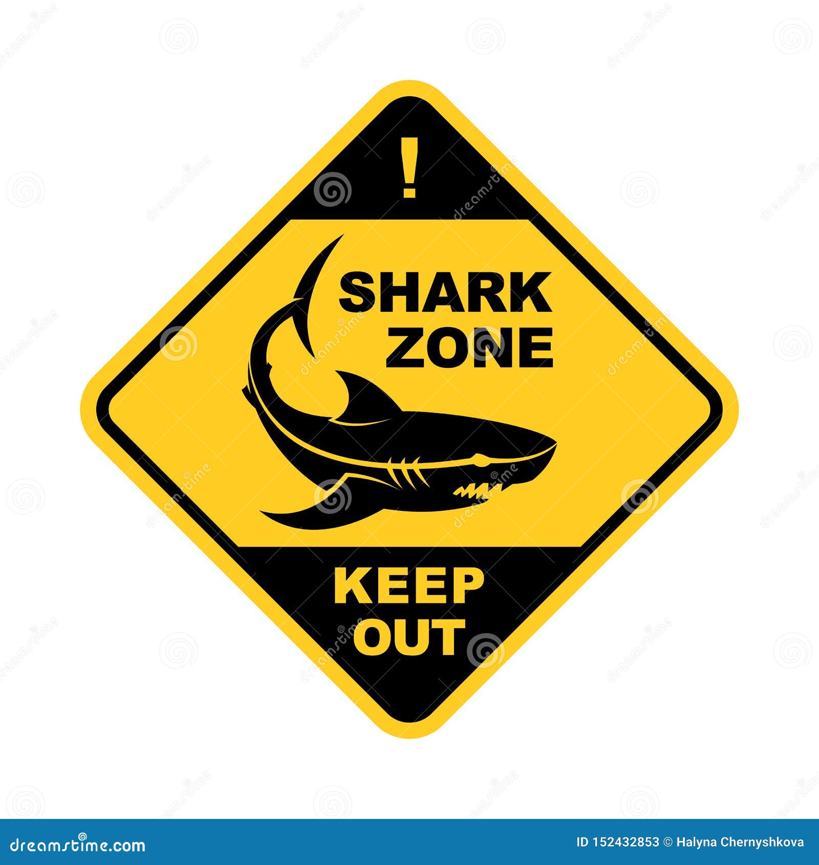 Shark Zone Warning Sign - Vector Shark Silhouette Stock Vector ...