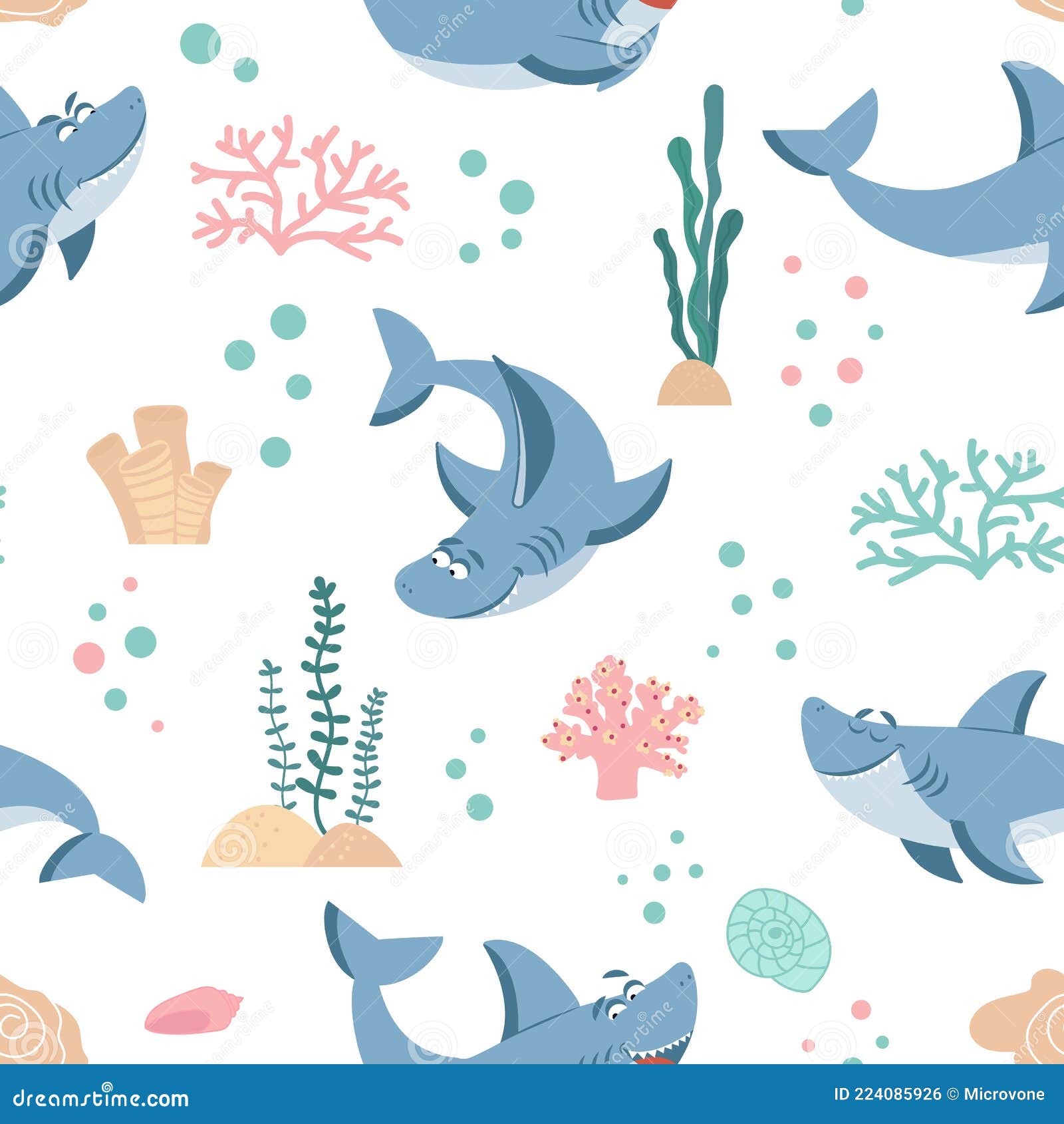 Sharks Pattern. Seamless Shark Print, Cute Ocean Fish Wrapping ...