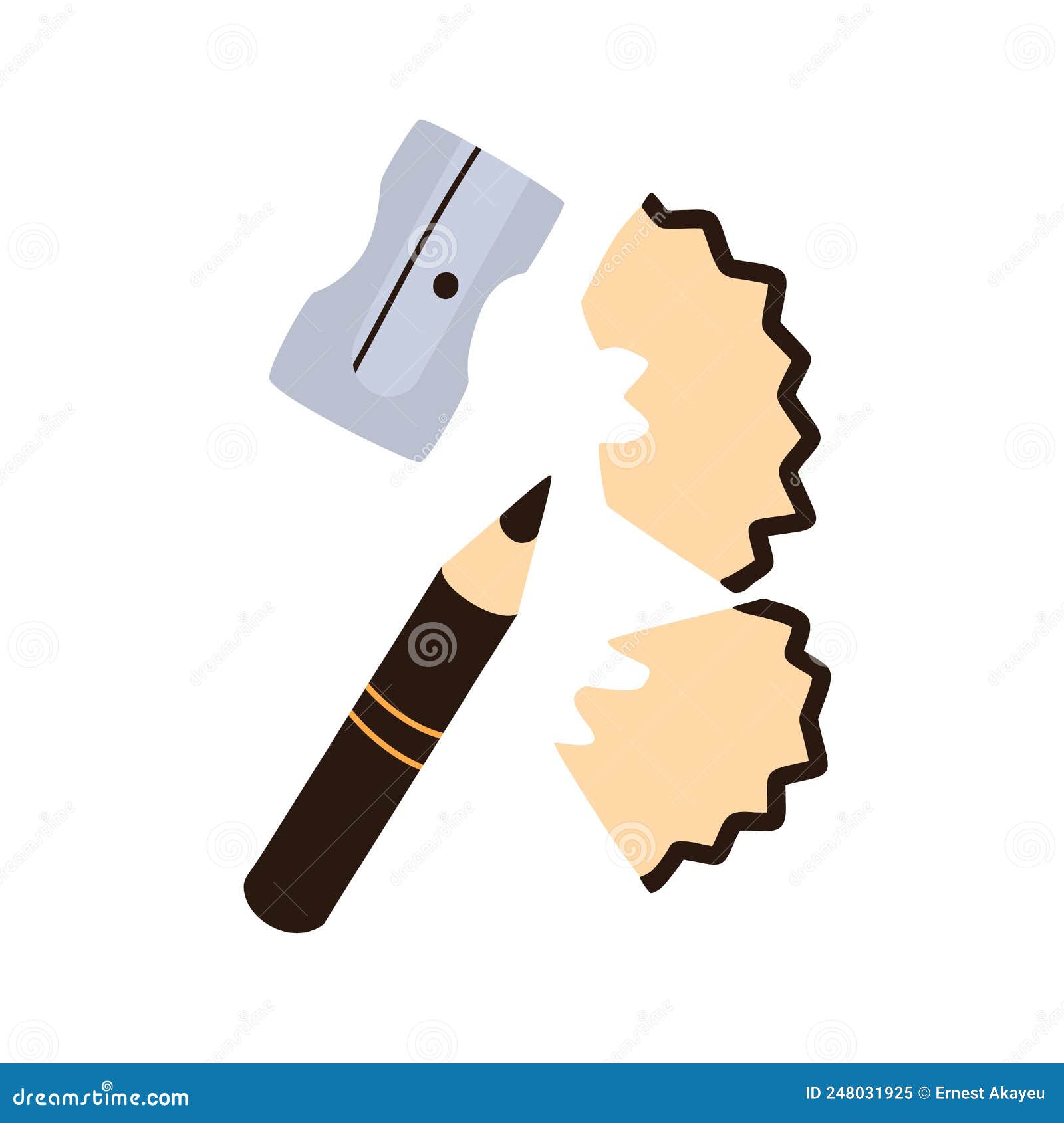 Sharpened Small Pencil, Metal Sharpener, Pointer and Wood Remains