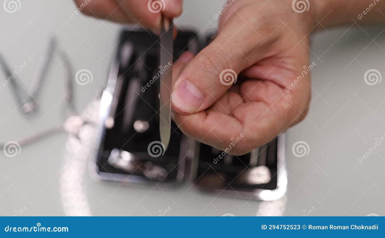 Sharpening the Toe Nail with a File. Men S Manicure at Home Stock Video