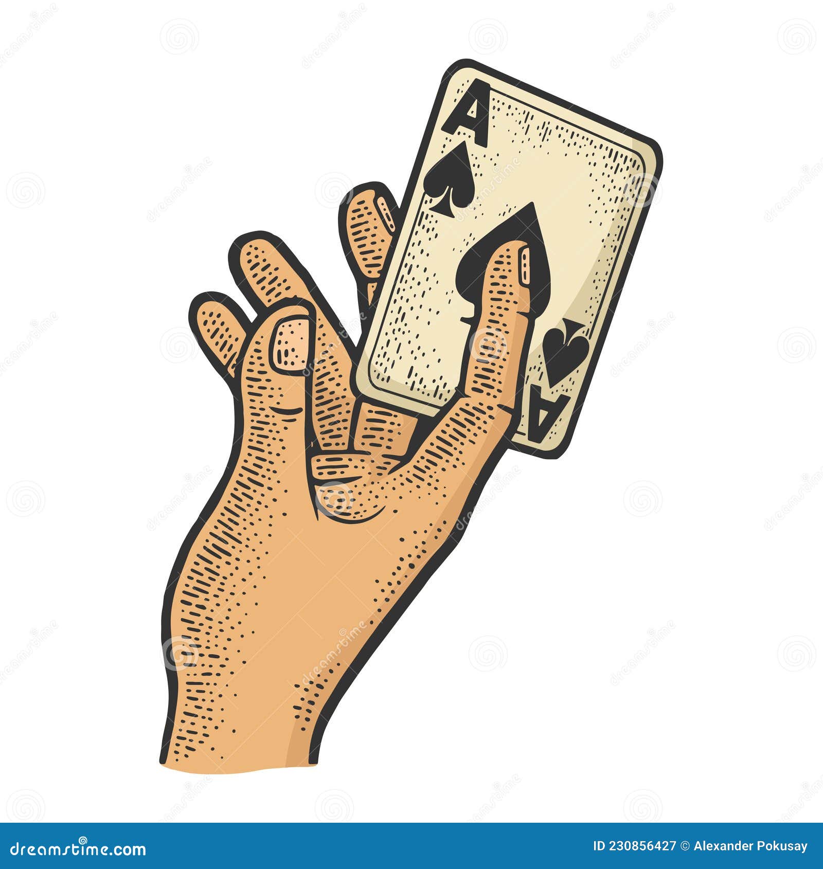 sharper or magician hand with card sketch 