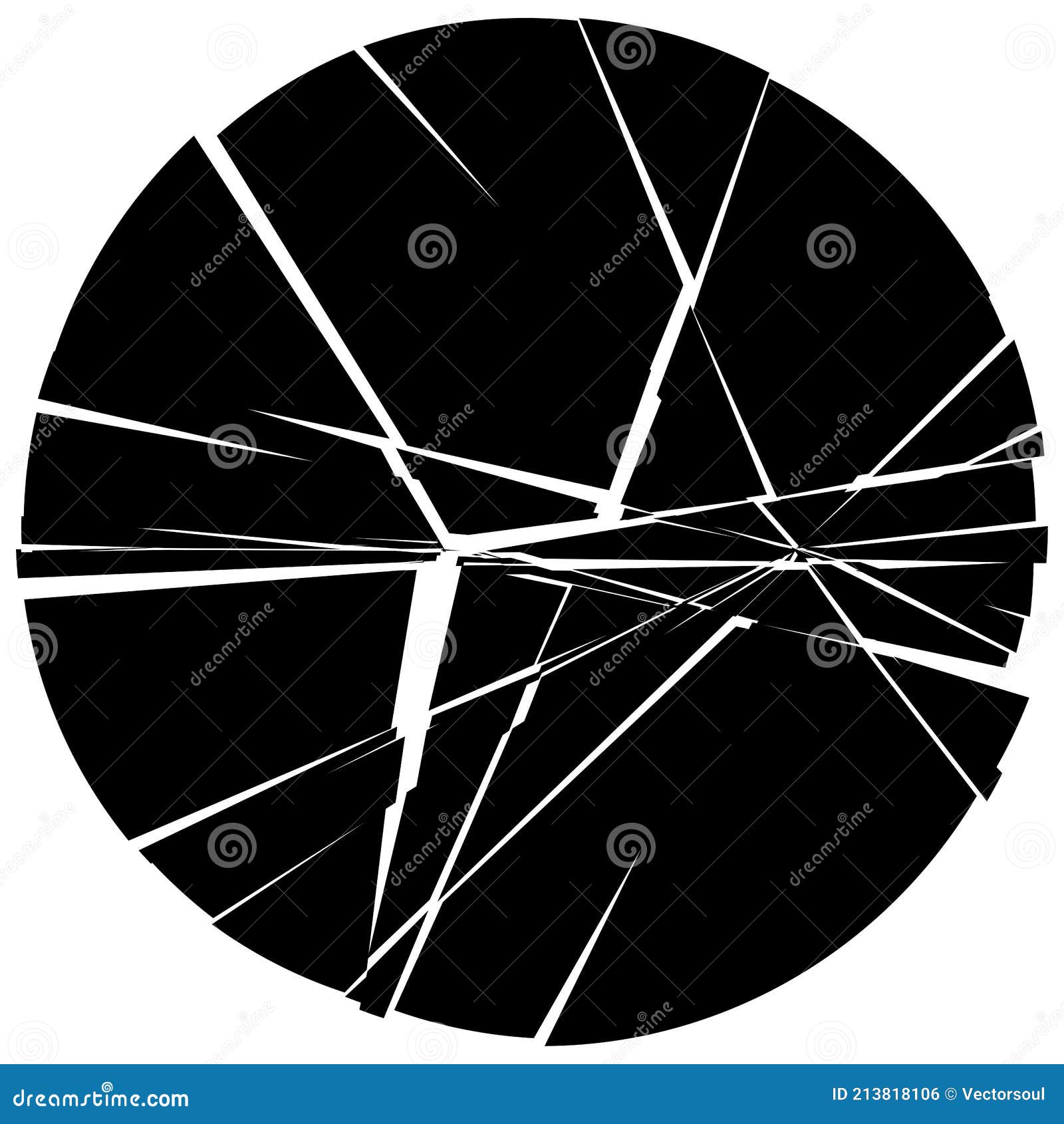 Shattered, Fractured, Broken Geometric Circle. Burst, Explosion