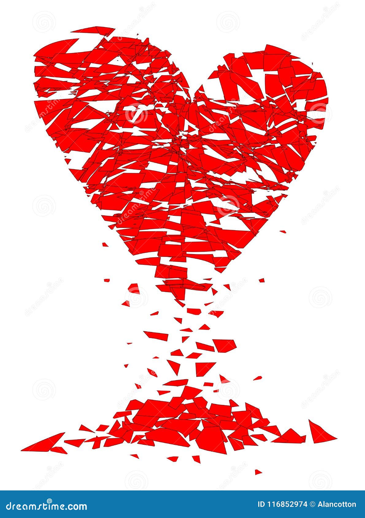 shattered lovers heart over a white background