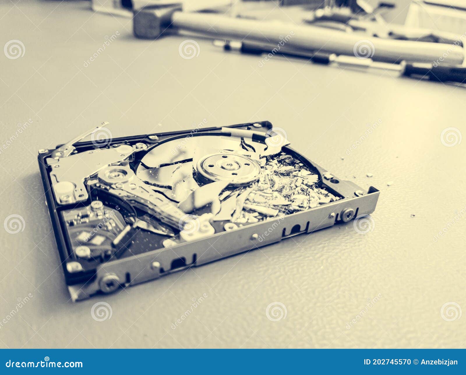 Shattered Platter of Computer Hard Drive Disk. Stock Photo Image of