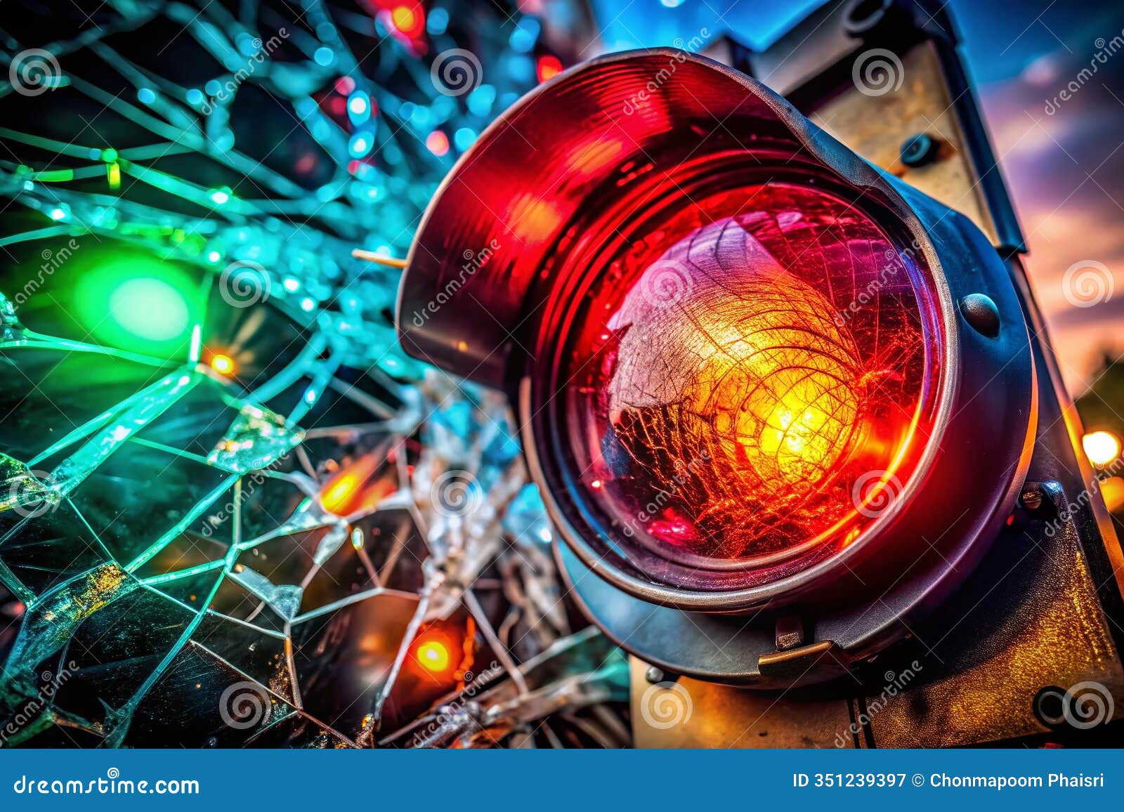 shattered signal a macro exploration of a car crashs impact on a traffic light closeup details of broken