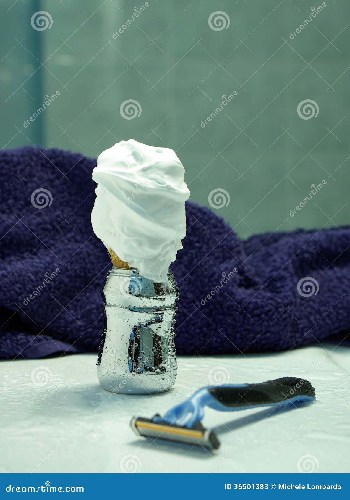 Shave Brush with Foam and Razor Stock Image Image of blue, shave 36501383