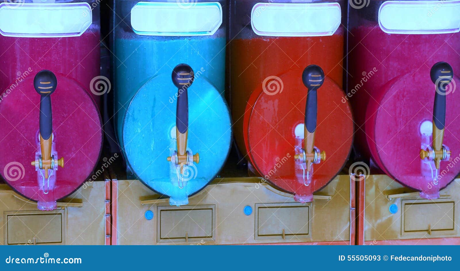 Shave Ice Machine With Many Colored Flavors And Iced Stock Image