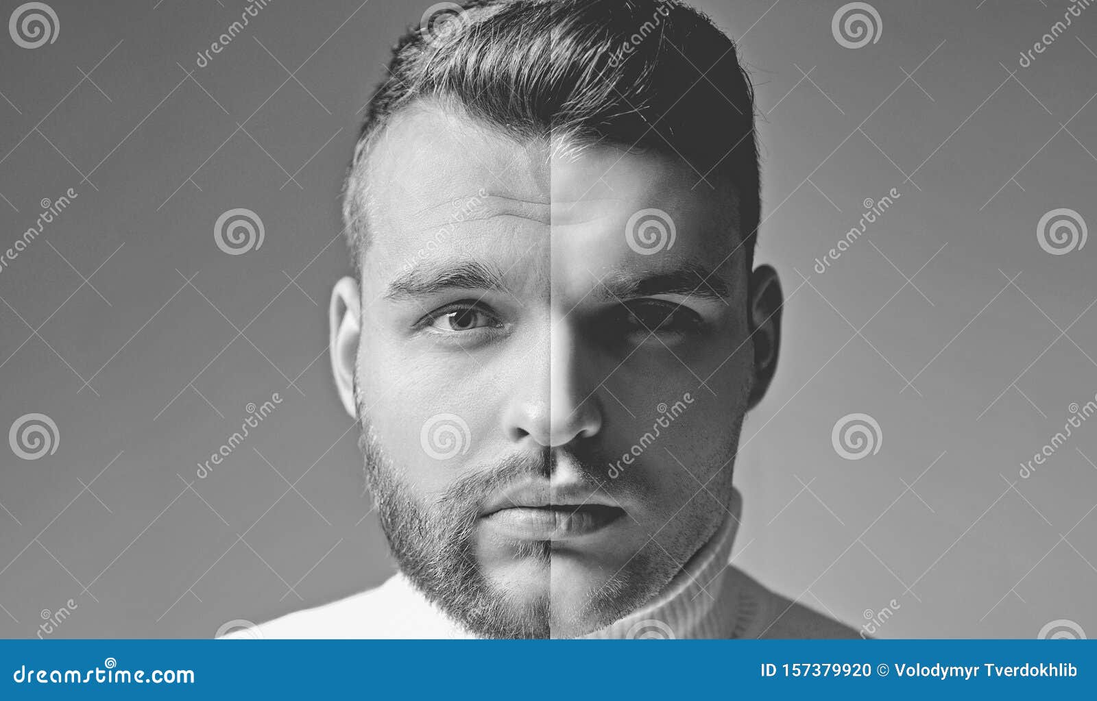 shaven vs unshaven man - set. after or before shaven. set of bearded man. hair style hair stylist for handsome man