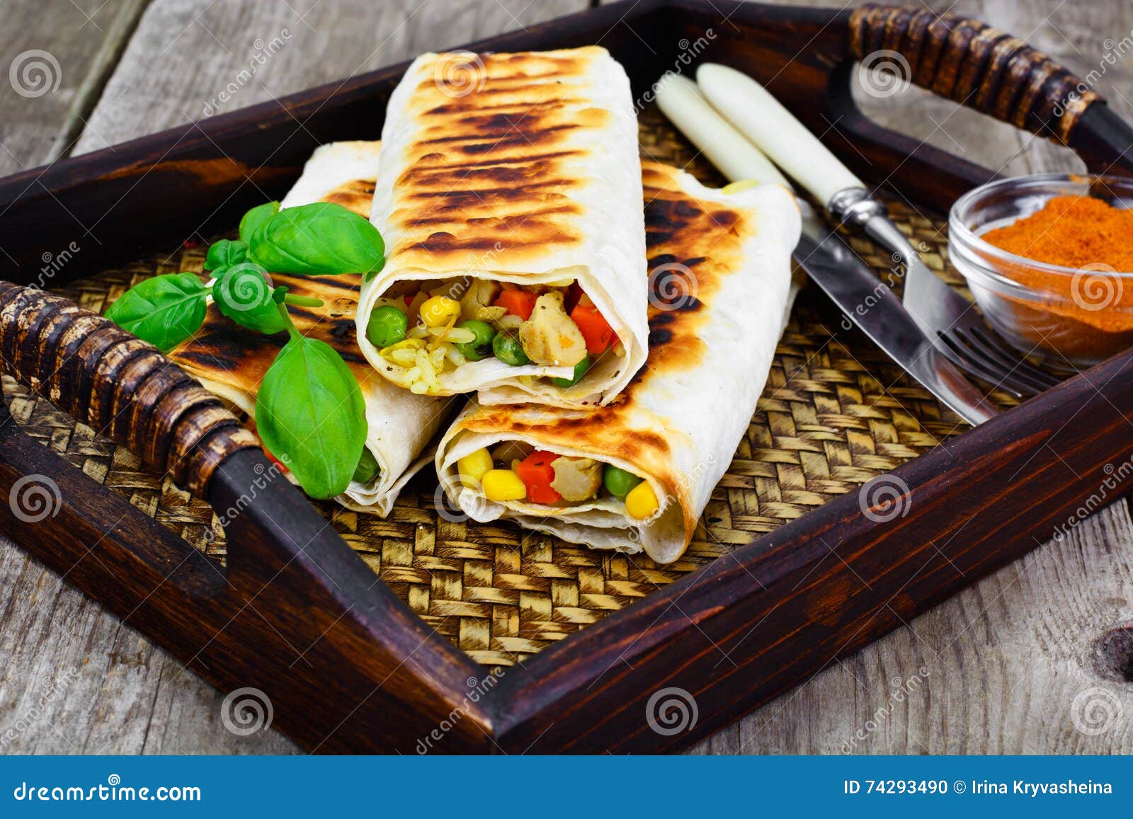 Shawarma Lavash with Rice and Vegetables Stock Photo Image of