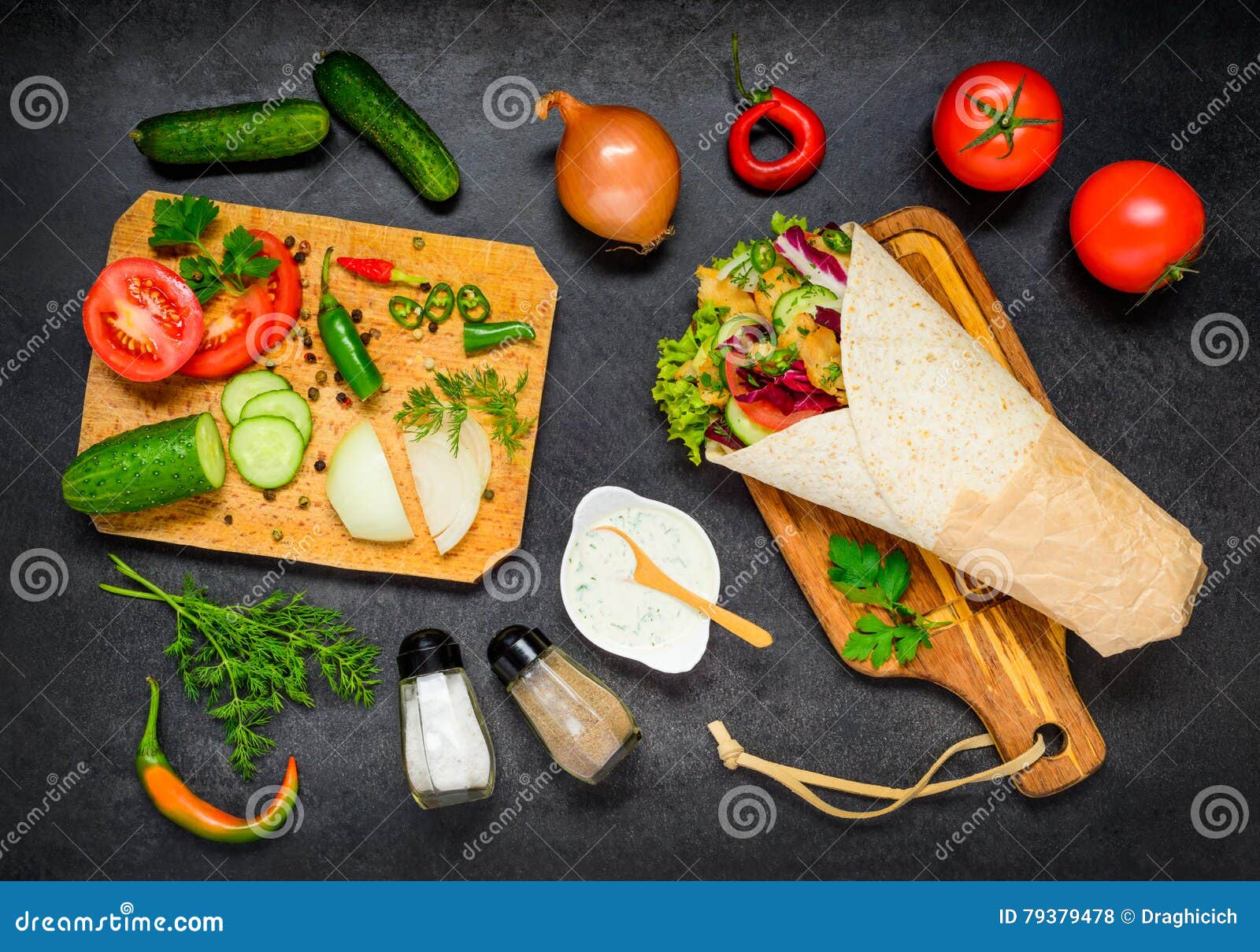 Shawarma with Vegetables stock photo. Image of pepper 79379478