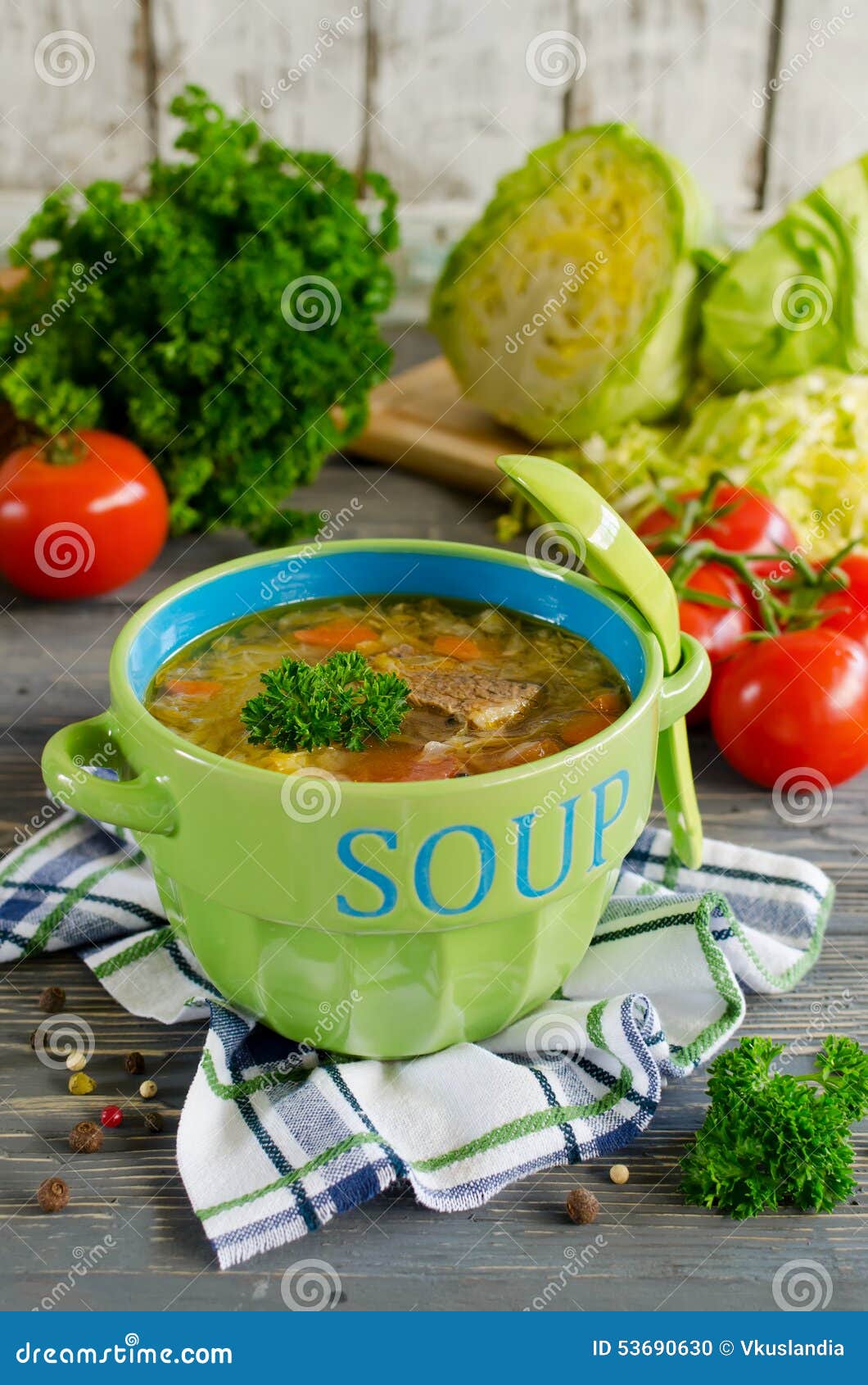 Shchi - Traditional Russian Cabbage Soup on a Wooden Table Stock Photo ...