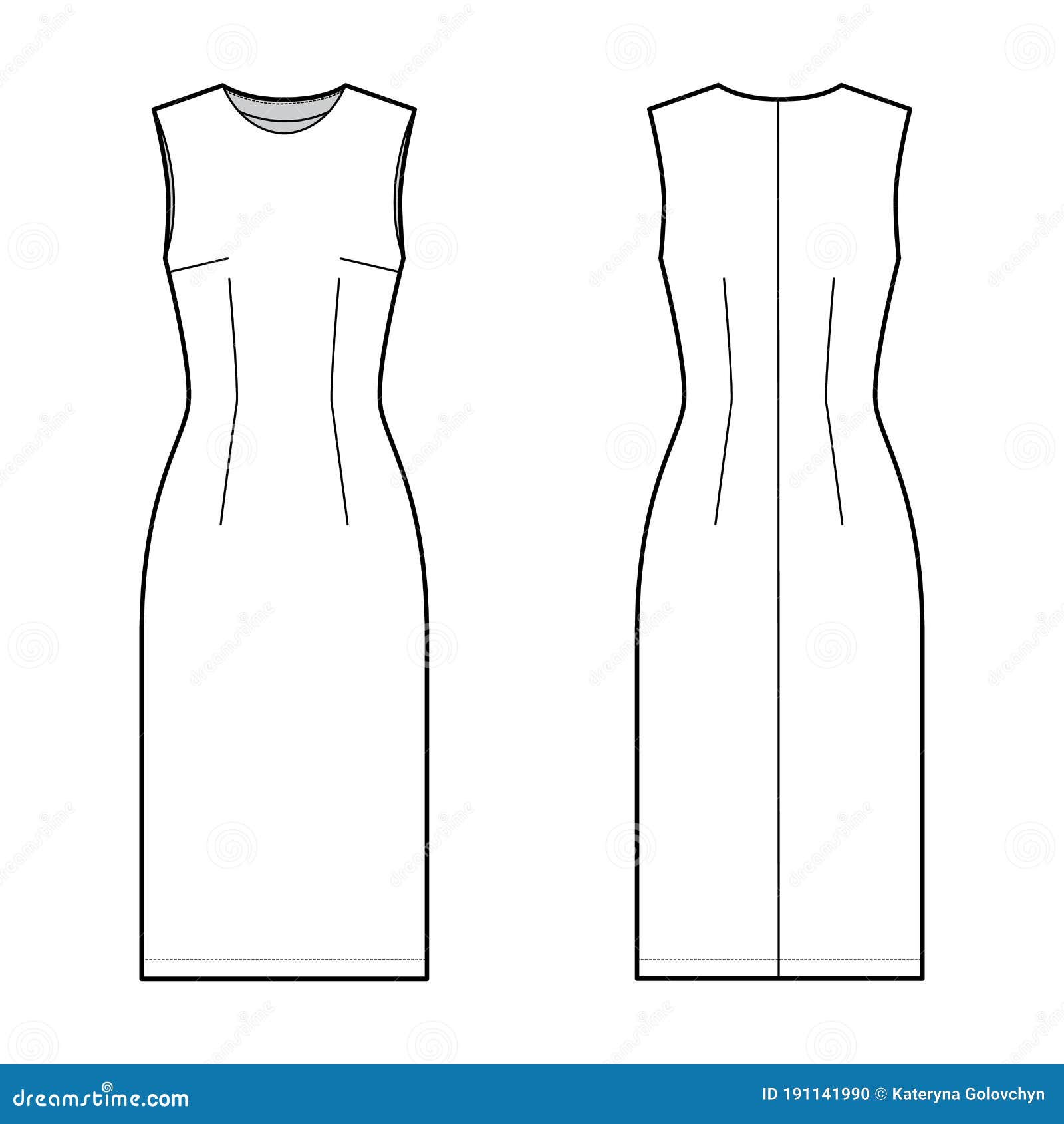 Sheath Dress Technical Fashion Illustration with Fitted Body, Oval Neck ...