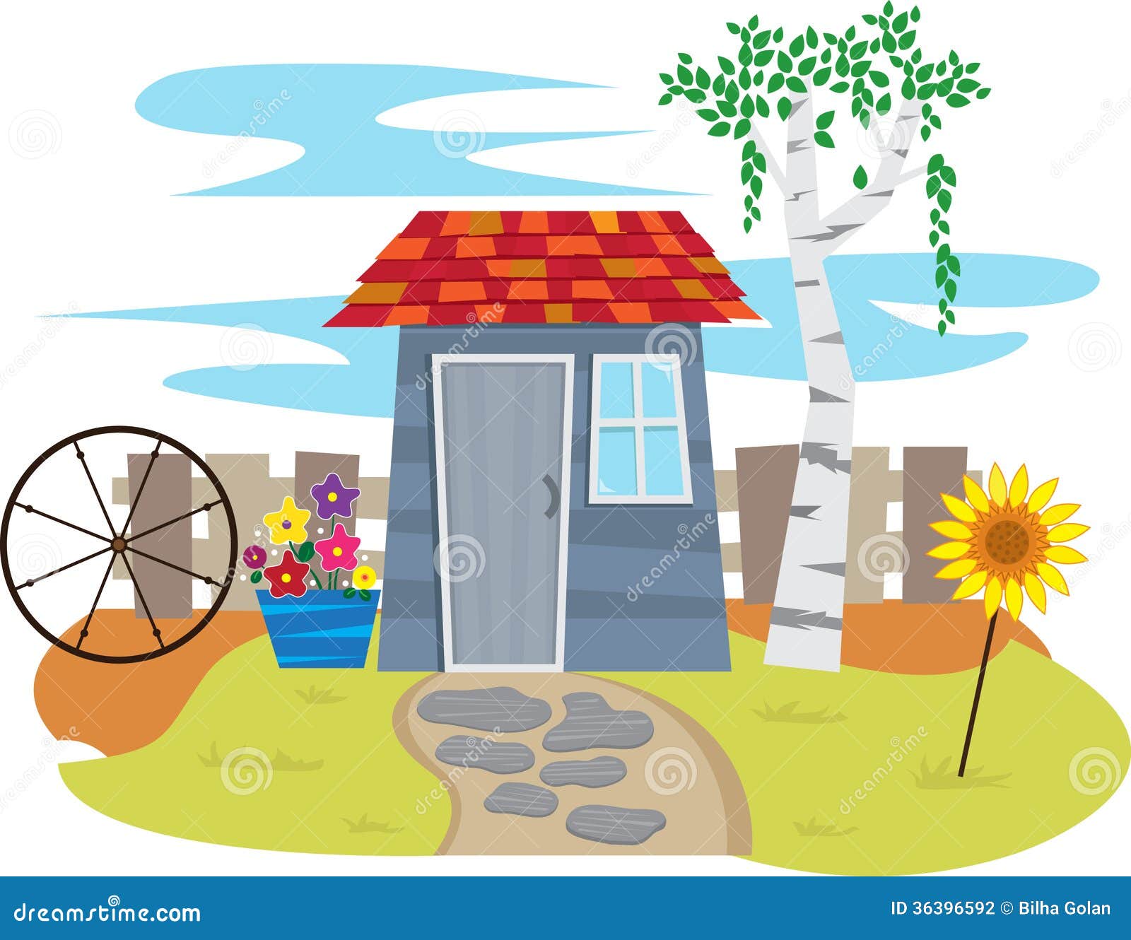 Shed With Fence stock vector. Illustration of lawn, vector ...