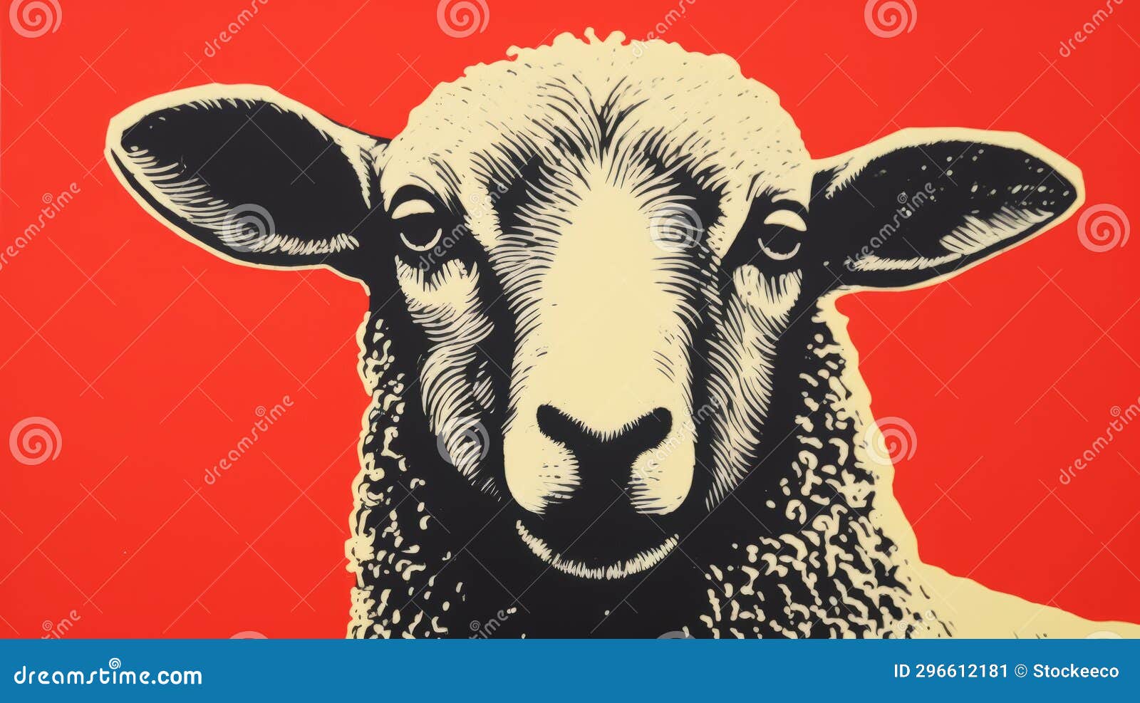 sheep a political painting on red paper