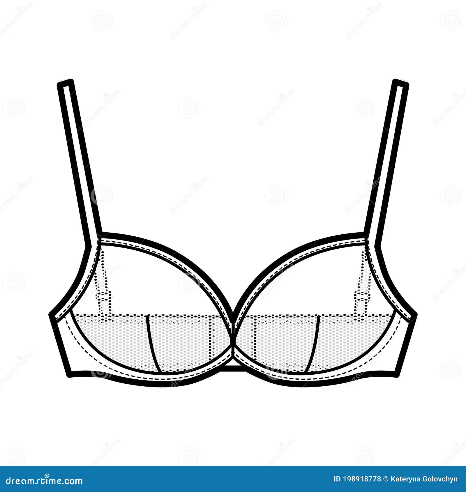 Sheer Bra Lingerie Technical Fashion Illustration with Adjustable ...