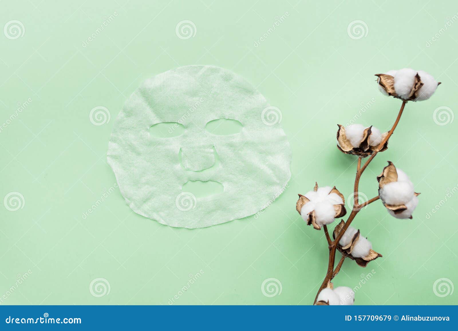 Download Sheet Facial Mask And Cotton Flower On Pastel Green Paper Background. Skin Care, Dermatology ...
