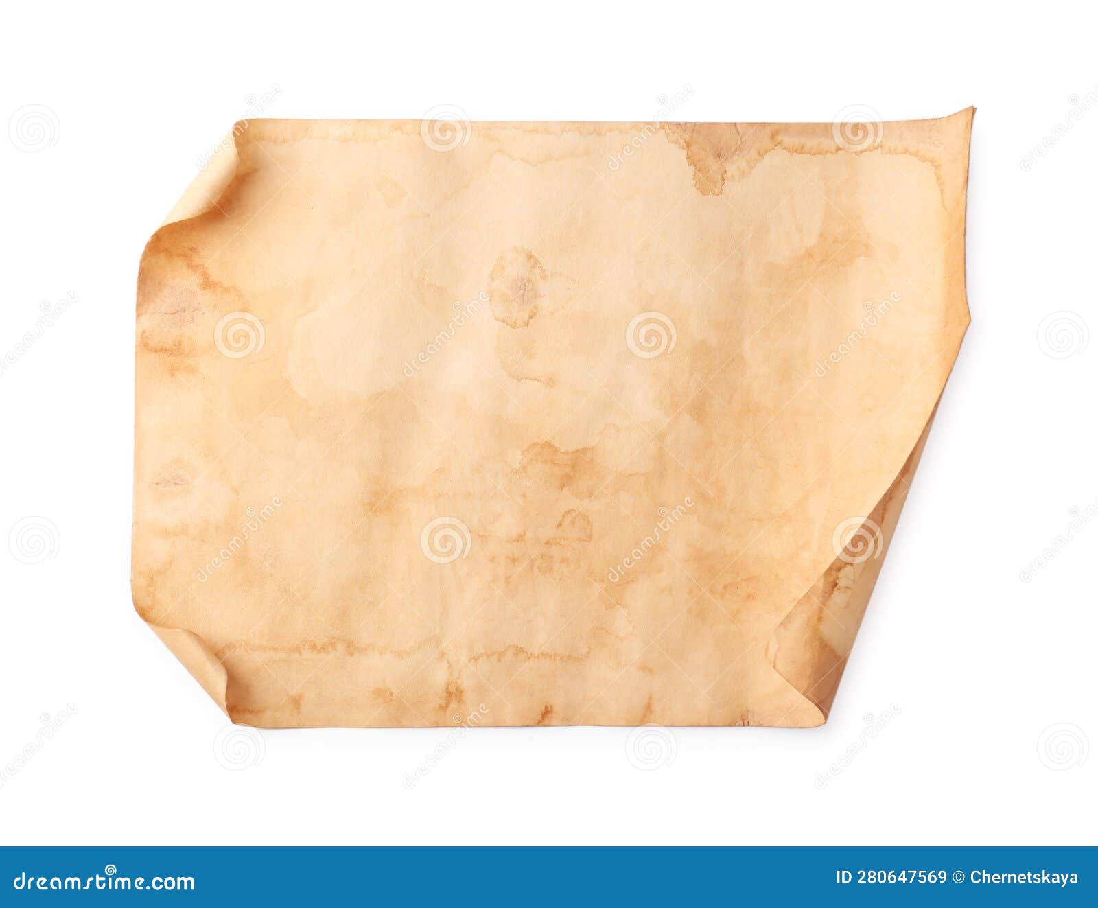 Sheet of Old Parchment Paper on White Background, Top View Stock Image