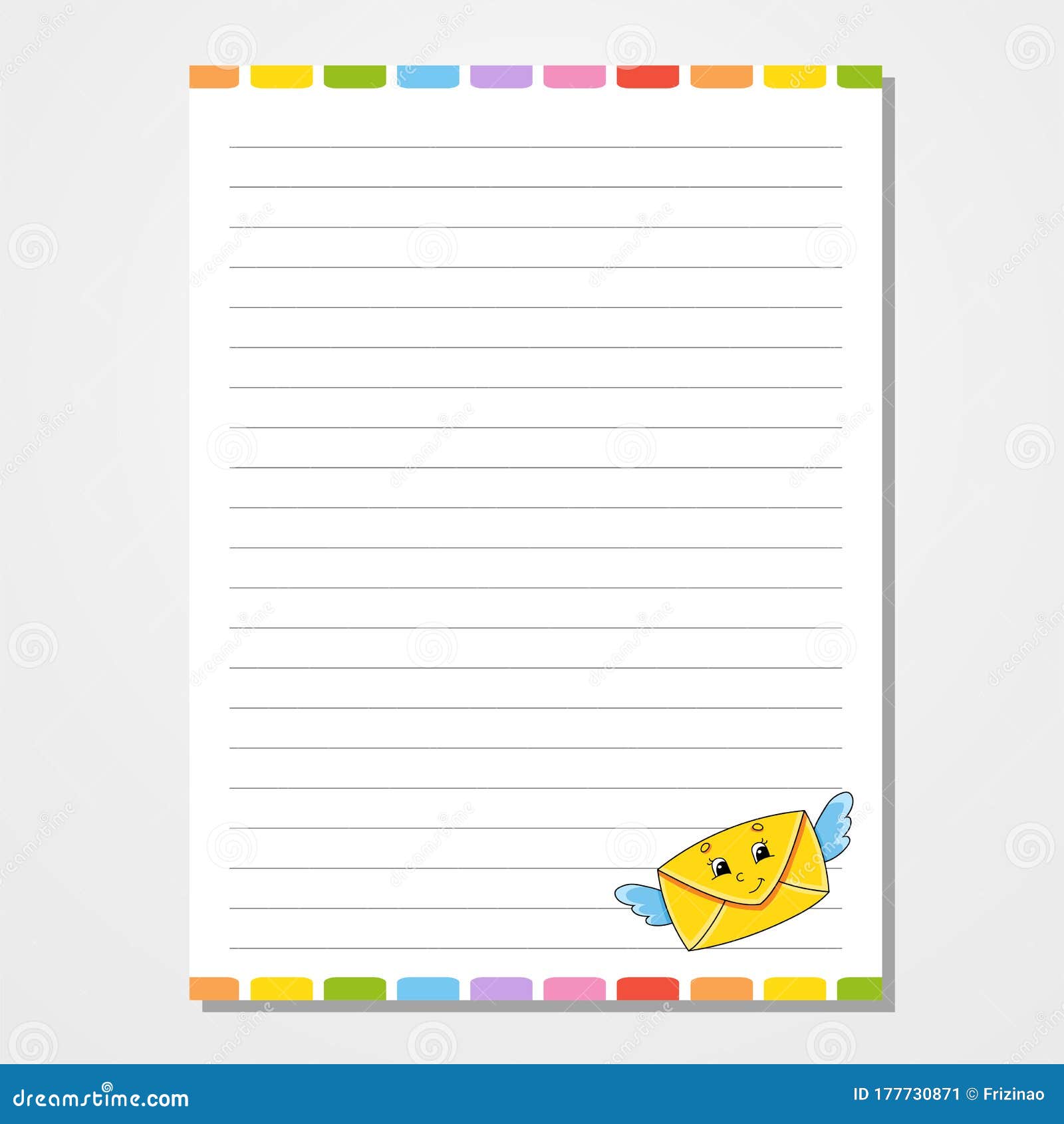 Sheet Template for Notebook, Notepad, Diary. Lined Paper. Cute