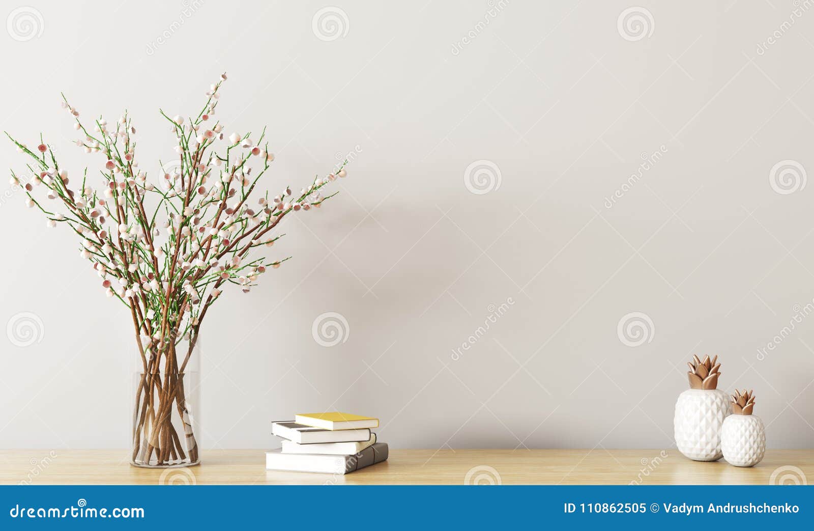 Shelf With Flower Branch 3d Rendering Stock Illustration