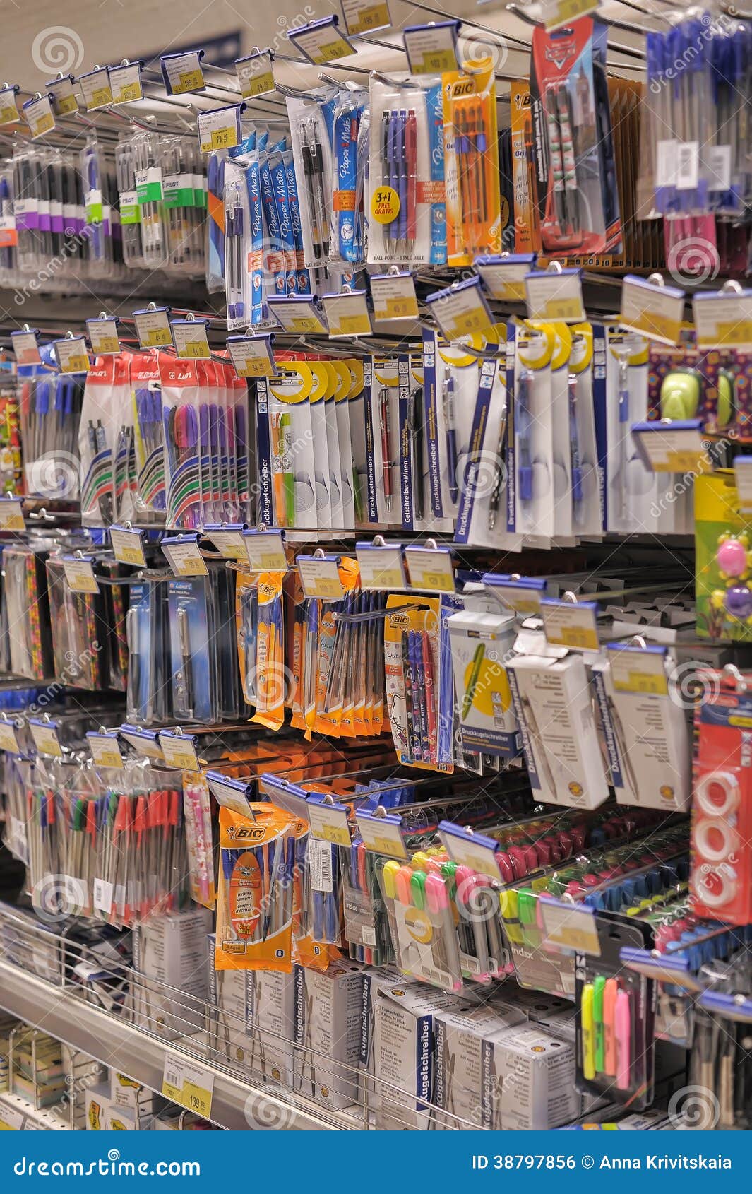 Shelf with stationery editorial photo. Image of colours 38797856