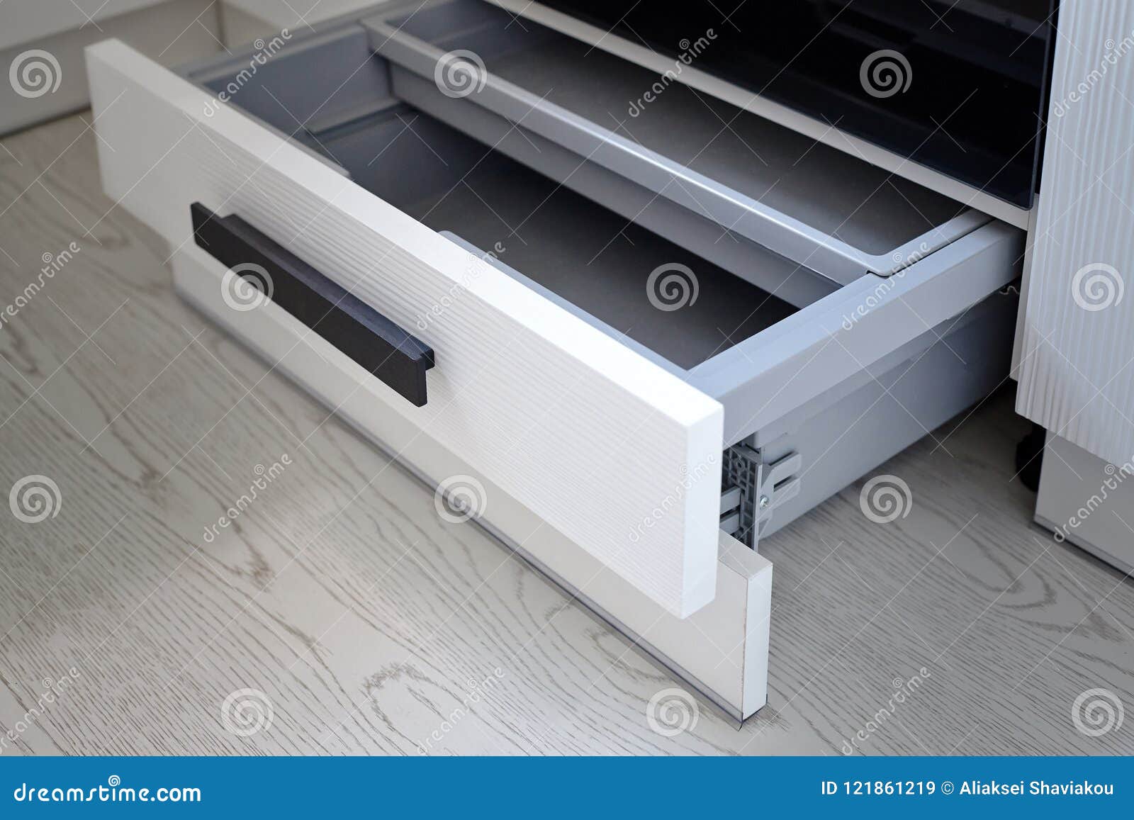 Shelf Under the Oven with Front Panel Made of Brushed Oak Stock Image