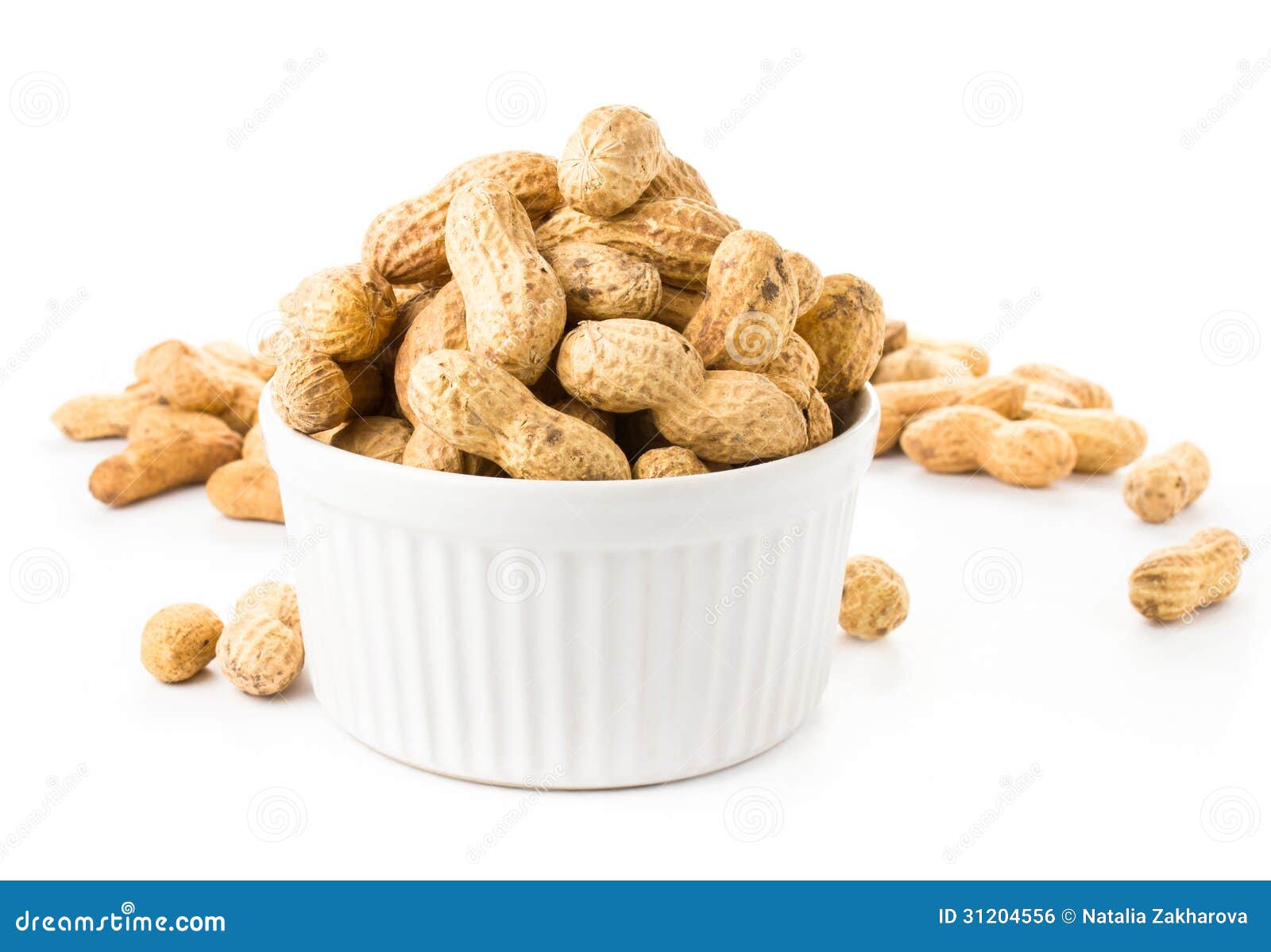 Shelled Great Peanuts in a Bowl on White Background, Closeup Stock