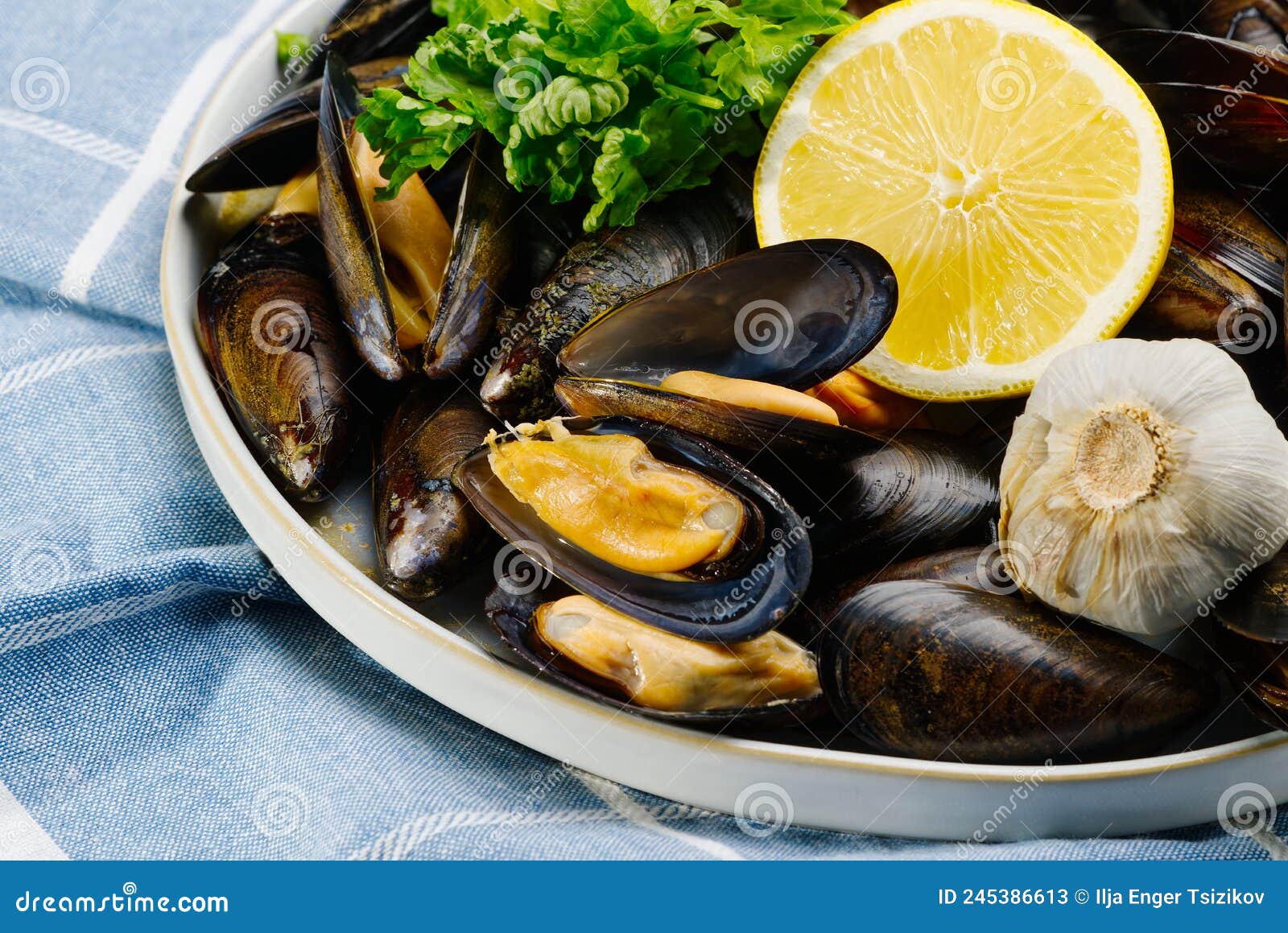 Shellfish Dish. Seafood Dishes. Mussels in Sauce. Stock Image Image