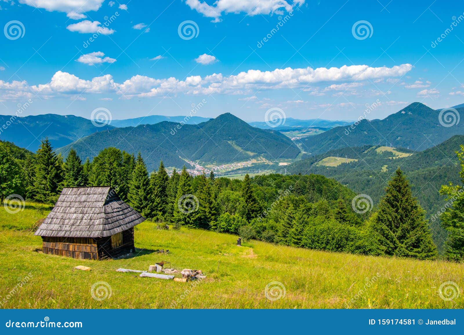 shelter cabin hut with view to valley, velka fatra, western carpathians, slovakia