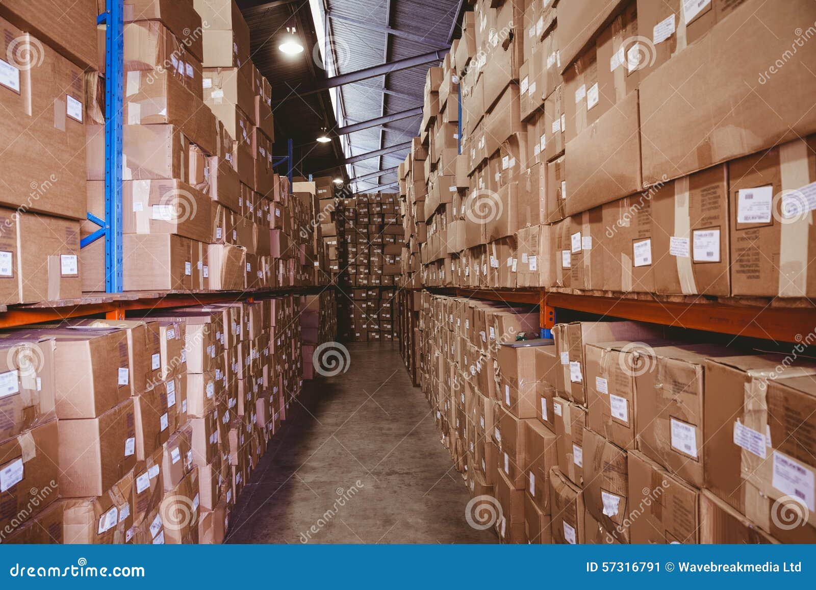 Shelves with Boxes in Warehouse Stock Image Image of business