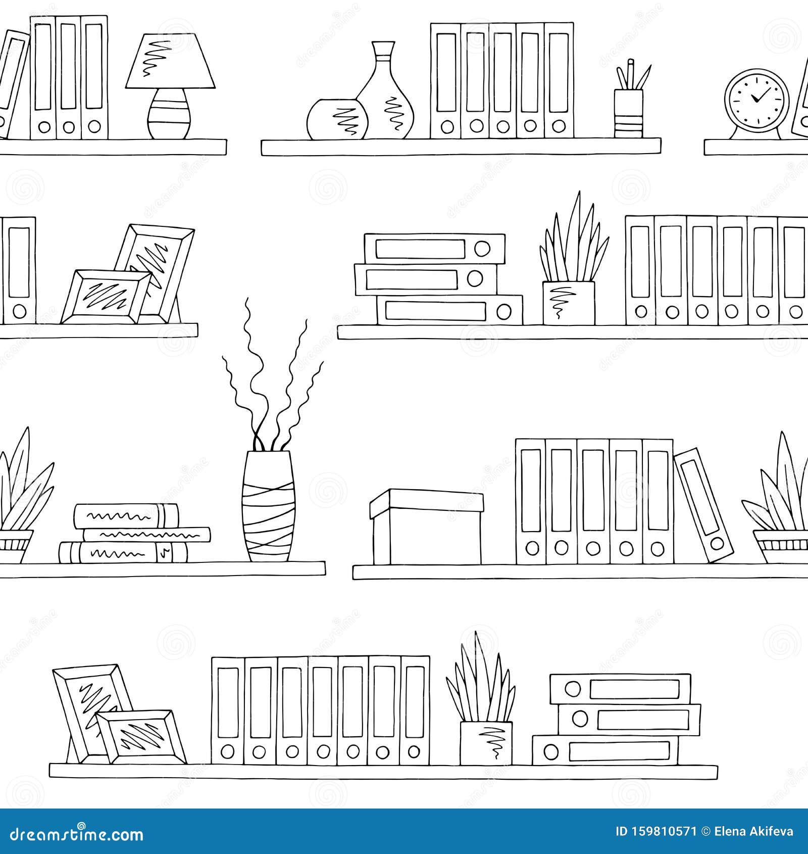 Shelves Graphic Black White Seamless Pattern Background Sketch Office ...