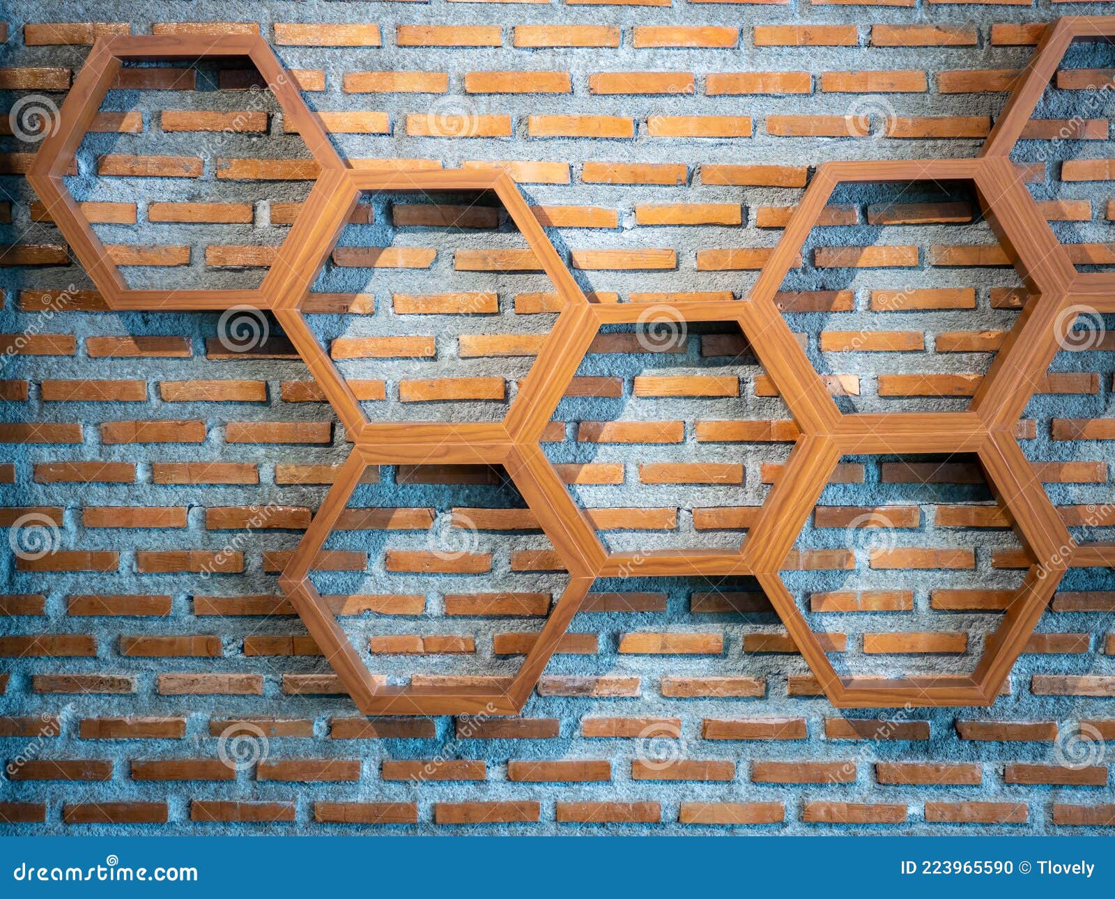 Shelves Made of Hexagonal Wood on Wall Stock Photo Image of