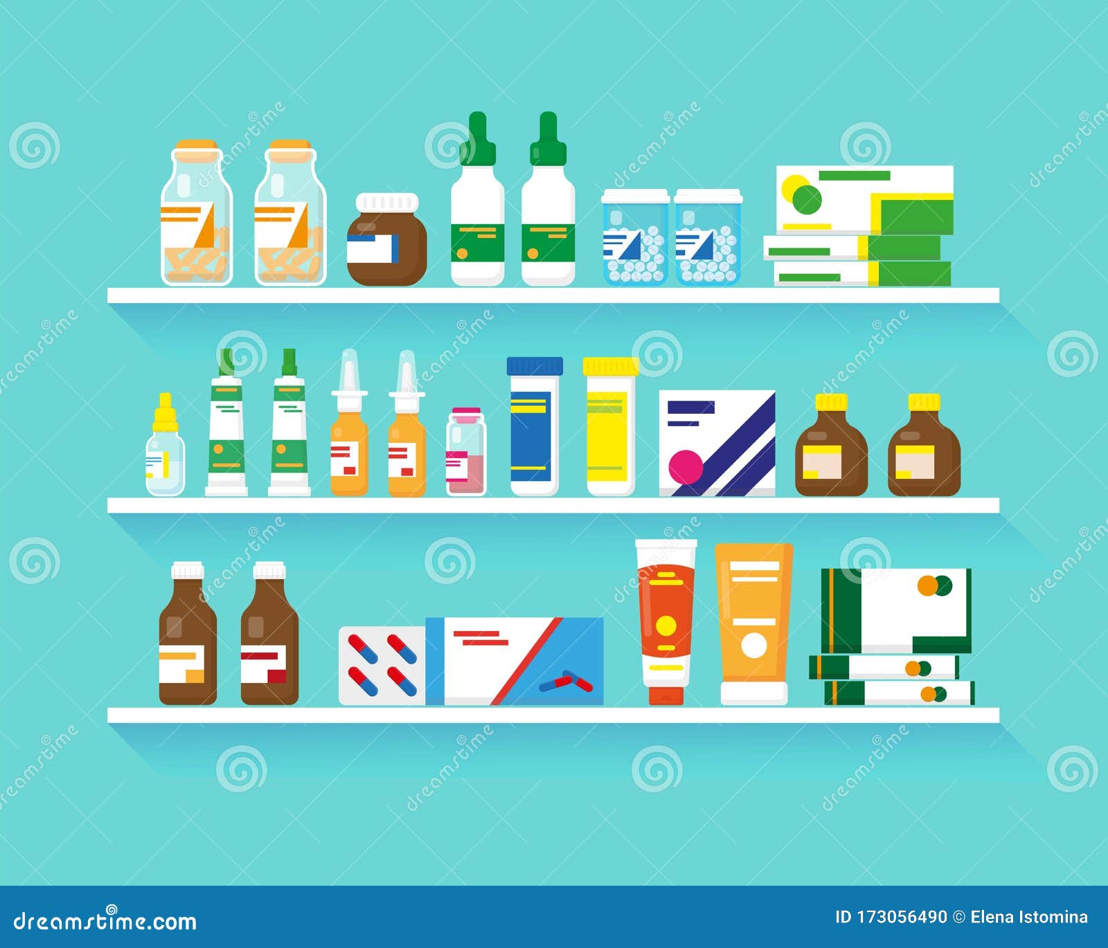 Pharmacy shelves with medicines. Concept of pharmaceutics and medication.  Seamless pattern. Vector illustration. #Ad , #SPON…