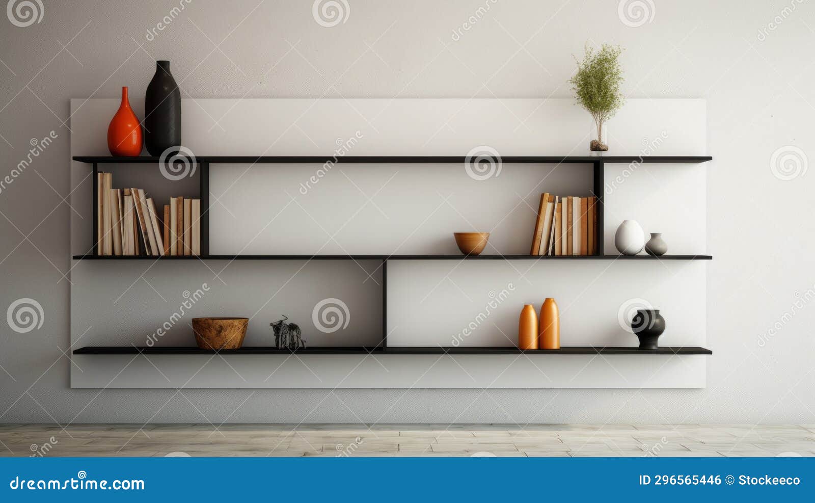 minimalist black and white wall shelf with zen aesthetic