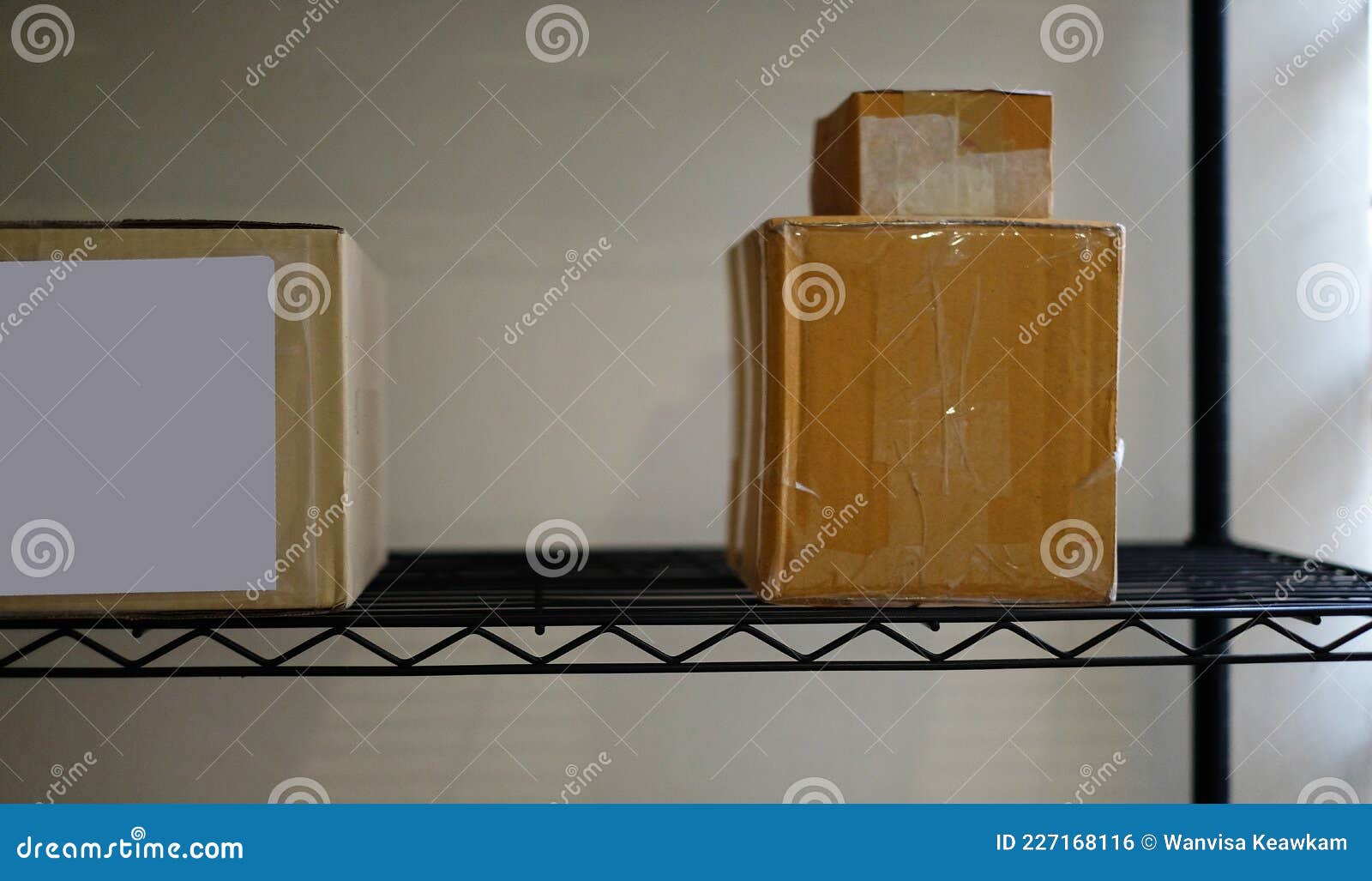 Shelves with Parcel Boxes in Apartment. Stock Photo Image of