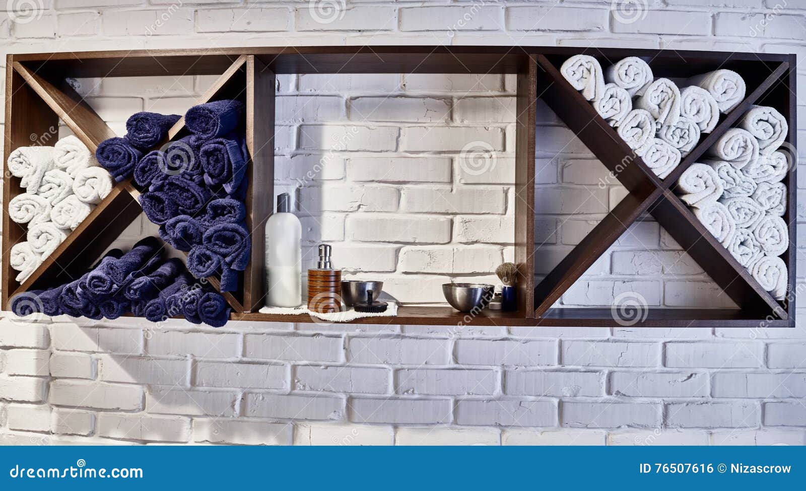 Shelves for Towels in the Barber Shop Stock Photo Image of closeup