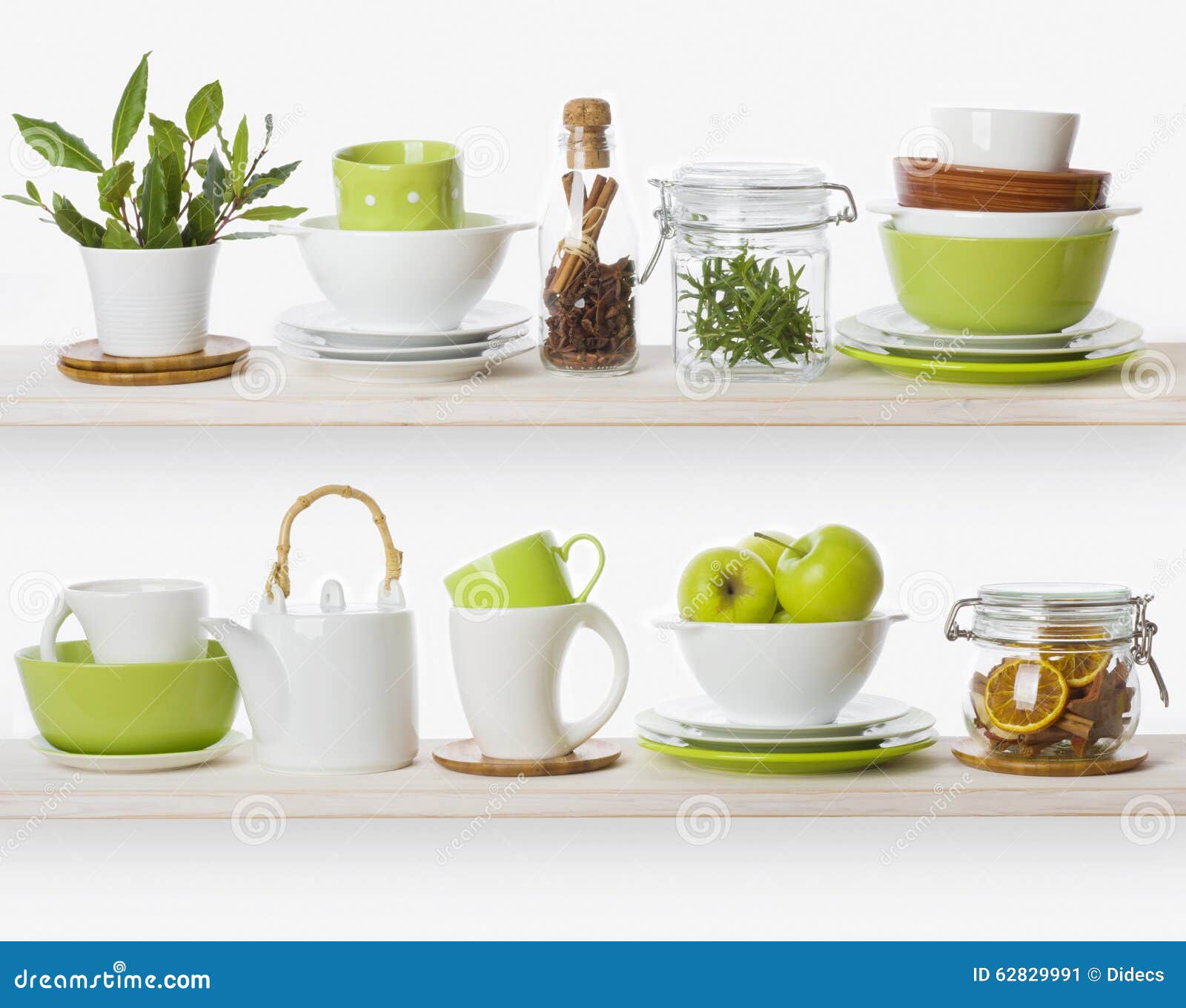 Shelves with Various Food Ingredients and Kitchen Utensils Stock Image