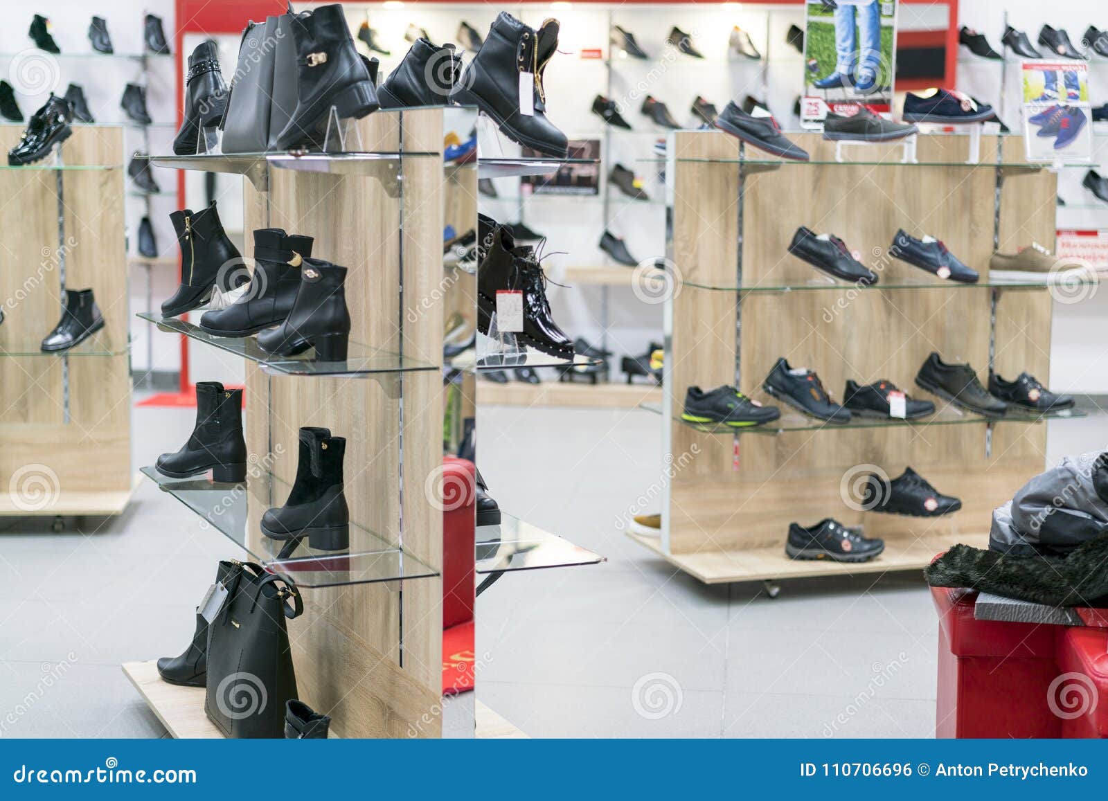 Shelving with Leather Shoes in a Shoe Store Stock Photo - Image of ...