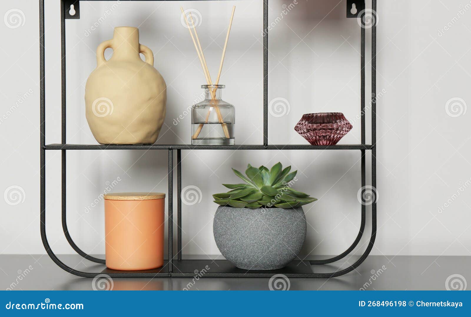 Shelving Unit with Decorative Elements on Chest of Drawers. Interior