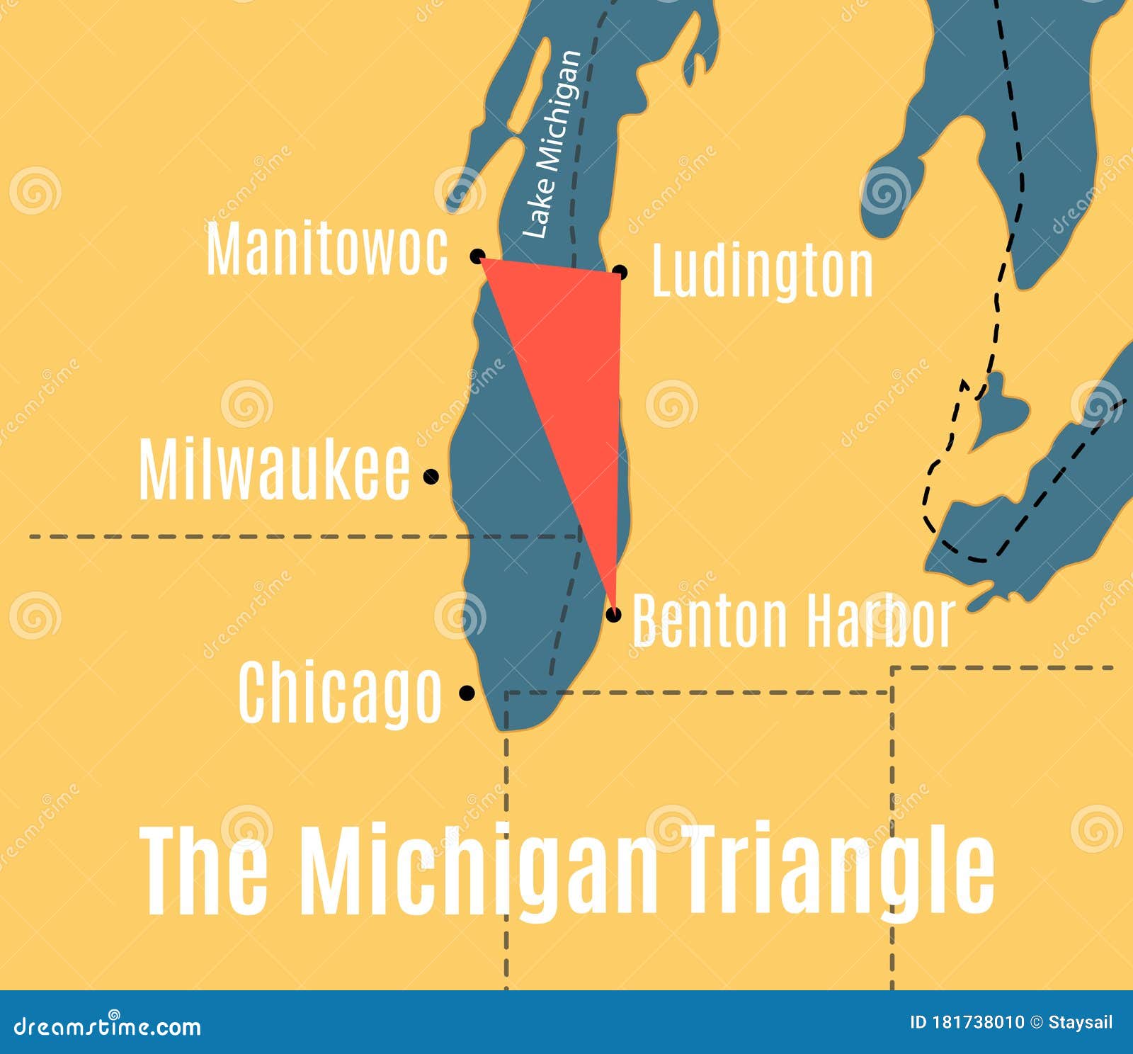 Vector Map of the Lake Michigan Triangle Stock Vector - Illustration of