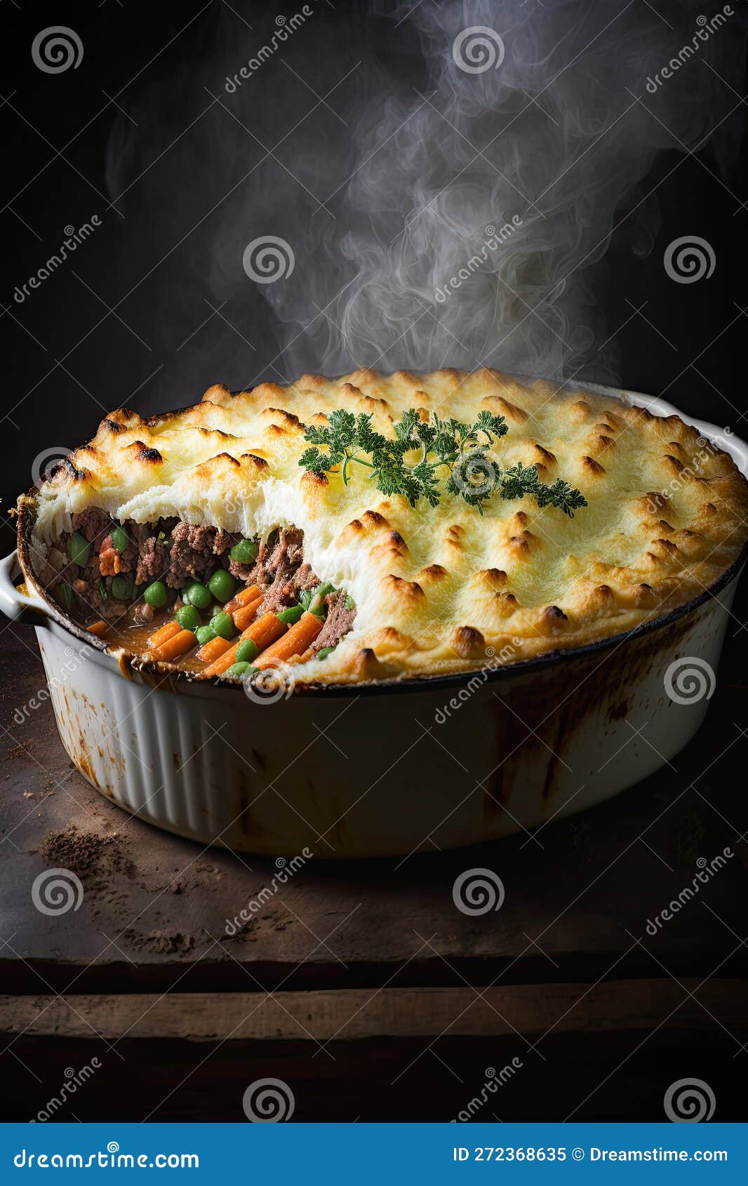 Shepherds Pie or Cottage Pie is Casserole. Illustration AI Generative